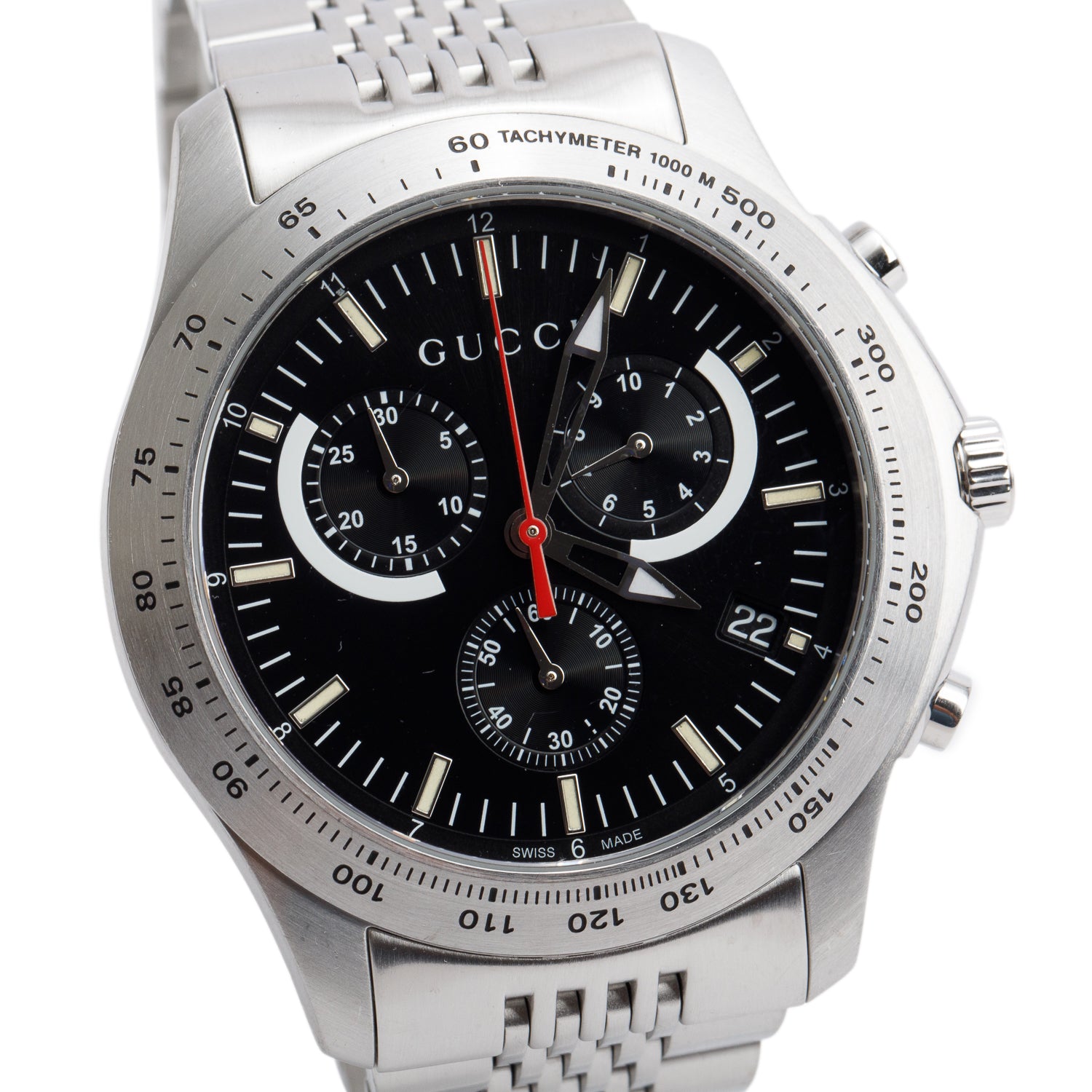 Gucci Stainless Steel G-Timeless 44 MM Watch Chronograph Quartz Watch Black Dial YA126254