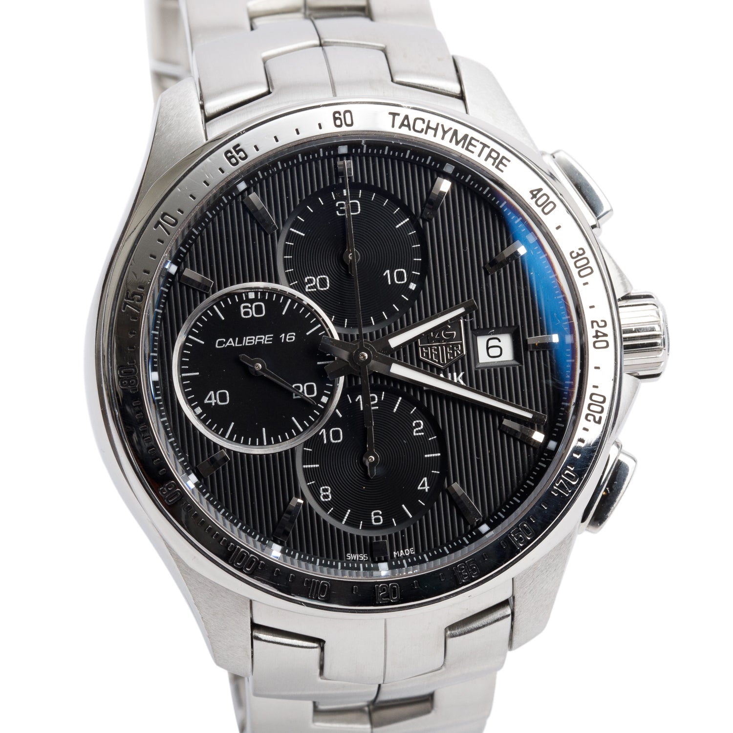 Tag Heuer Stainless Steel Link 43 MM Automatic Chronograph Watch Black Dial CAT2010 w/ Box & Papers