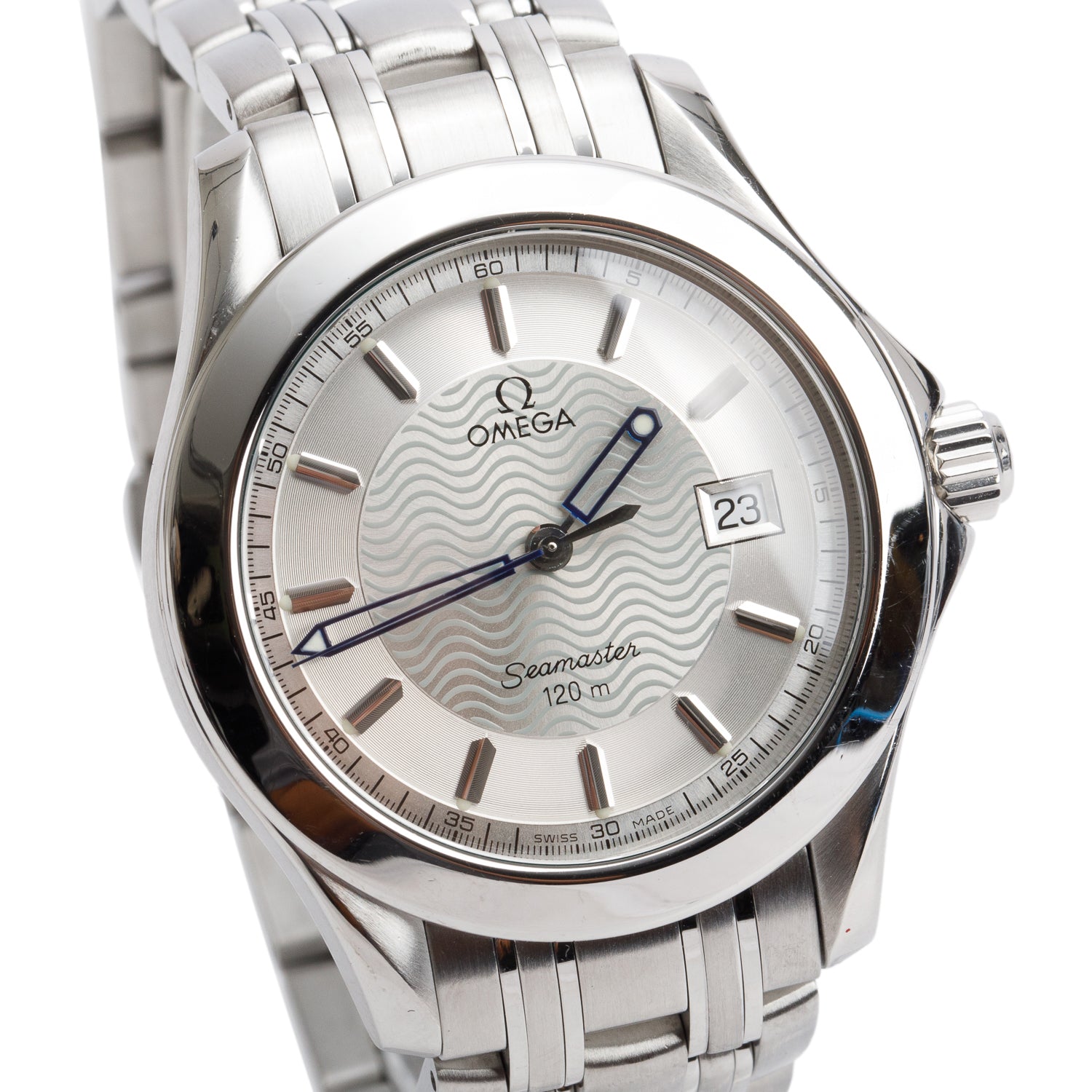 Omega Stainless Steel Seamaster 120M 36.25 MM Quartz Watch Silver Dial w/ Box