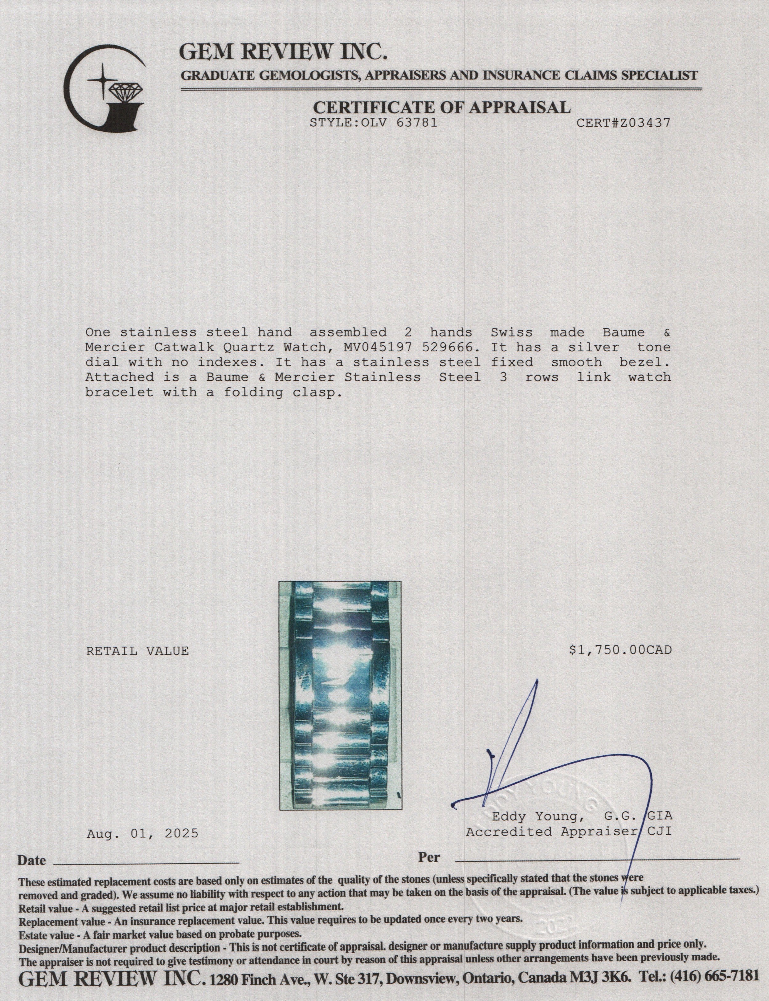 Baume & Mercier Stainless Steel Catwalk Quartz Watch Silver Dial