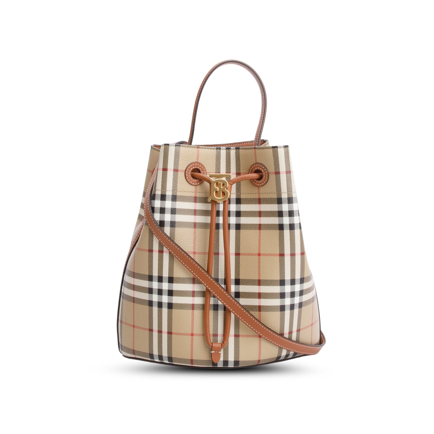 Burberry Check Coated Canvas Small TB Bucket Bag w/ Strap