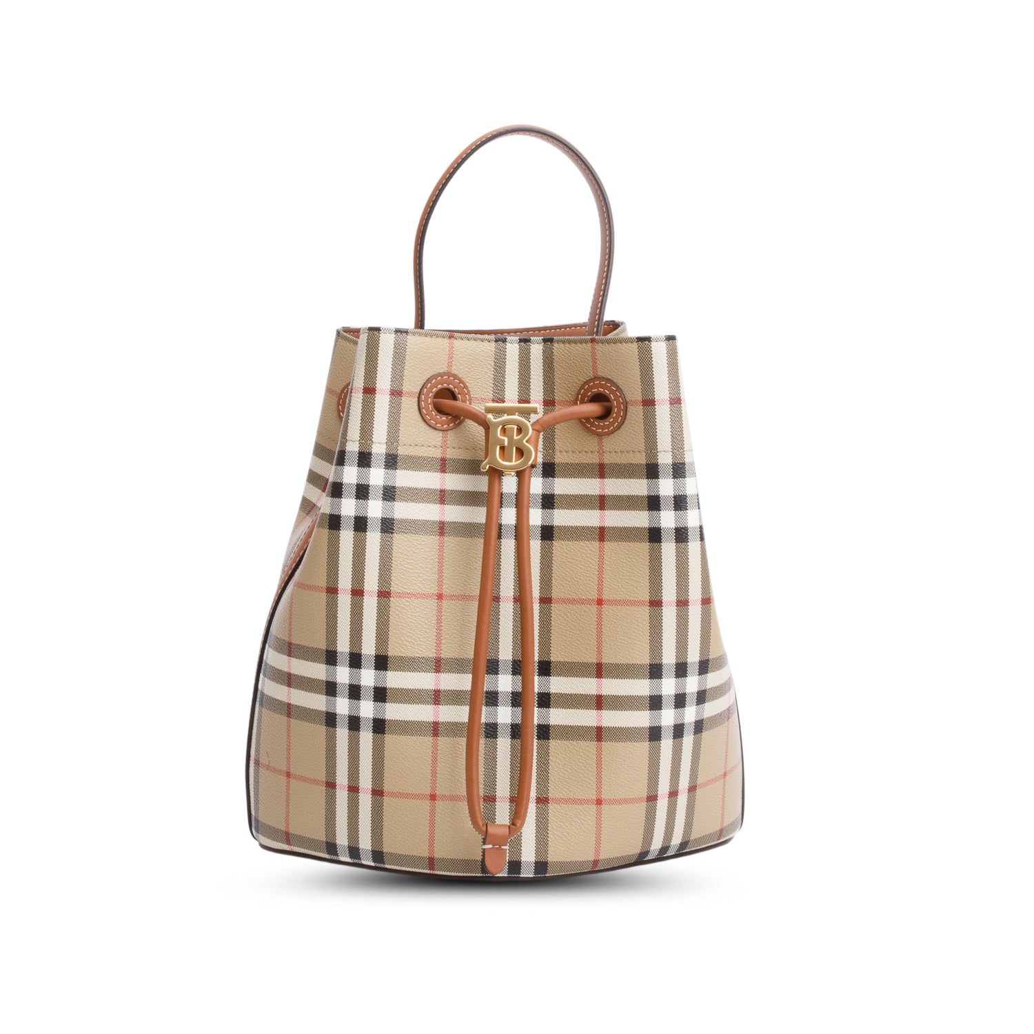 Burberry Check Coated Canvas Small TB Bucket Bag w/ Strap