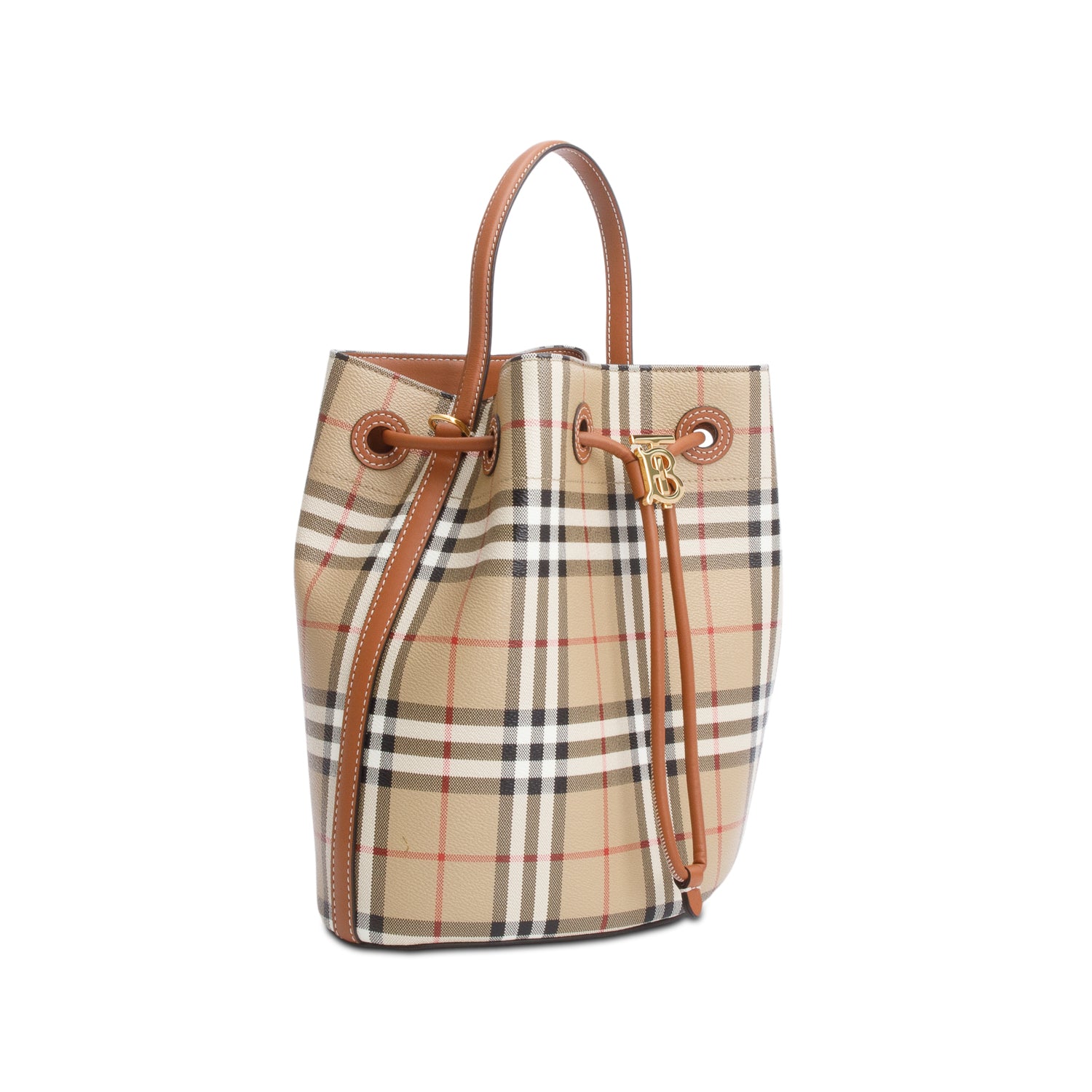 Burberry Check Coated Canvas Small TB Bucket Bag w/ Strap