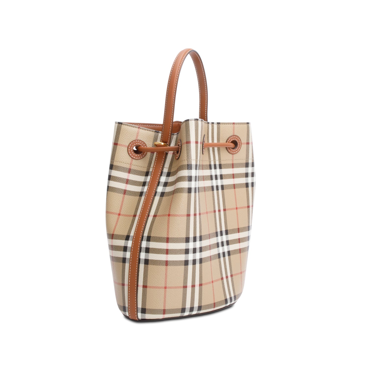 Burberry Check Coated Canvas Small TB Bucket Bag w/ Strap