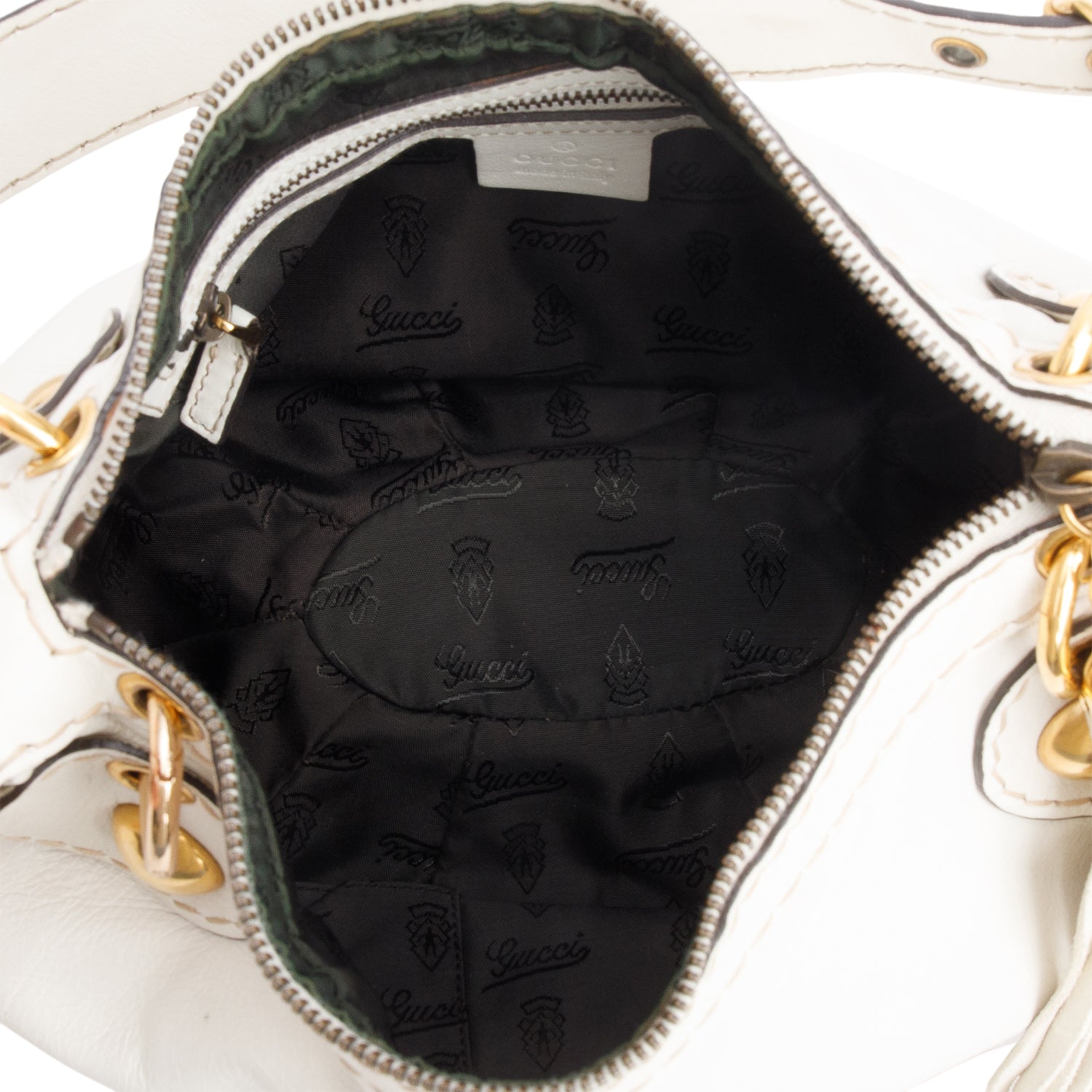 Gucci White Leather Babouska Hysteria Heart Hobo Bag