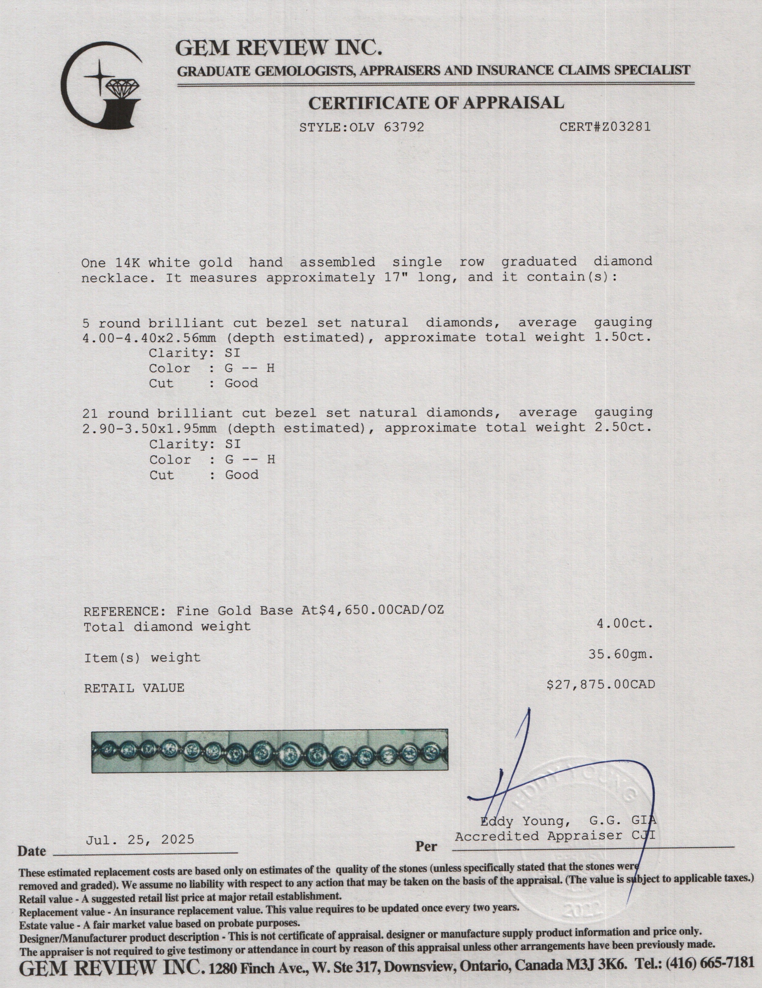 14k White Gold 4.00 tcw. Graduated Diamond Necklace