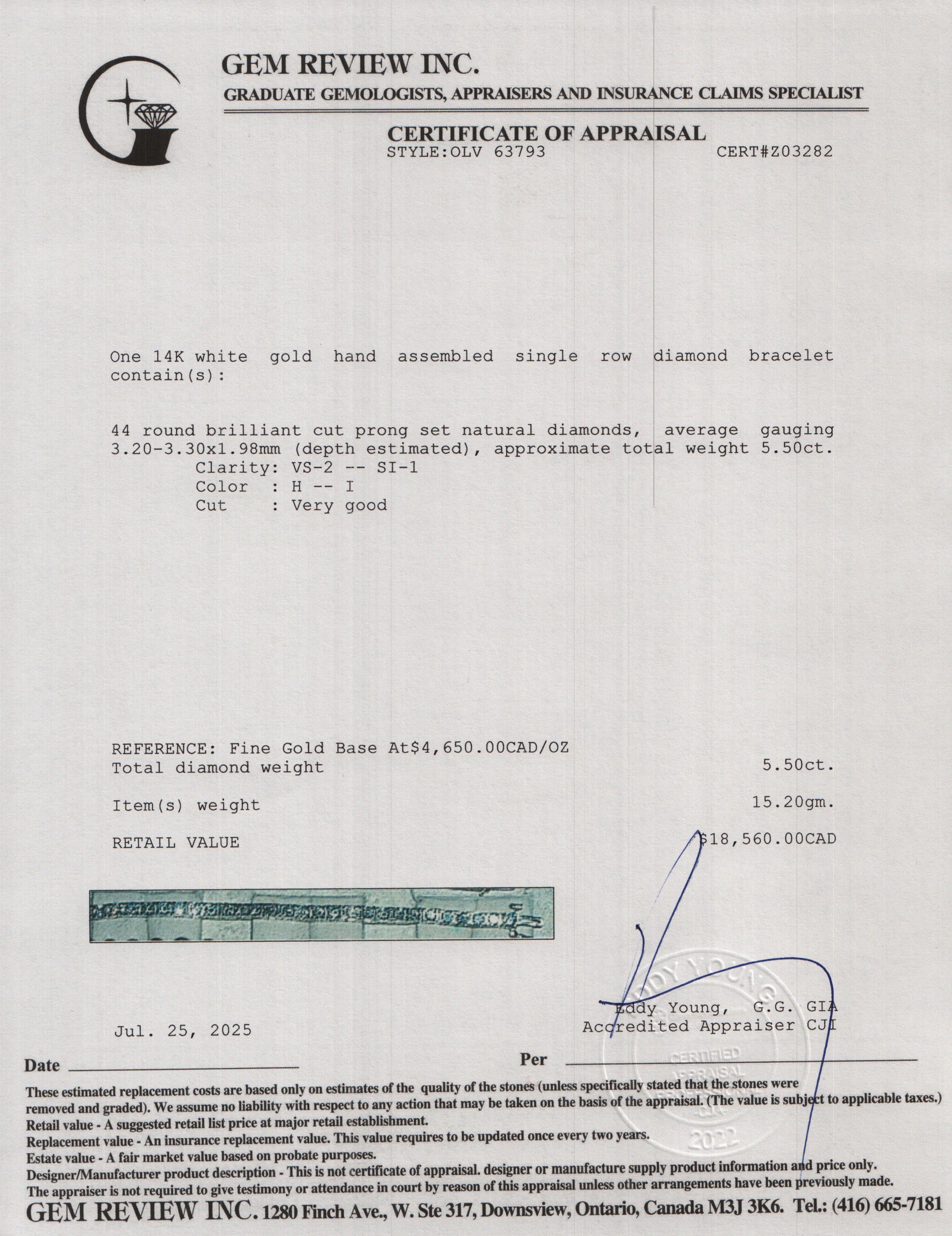 14k White Gold 5.50 tcw. Diamond Tennis Bracelet