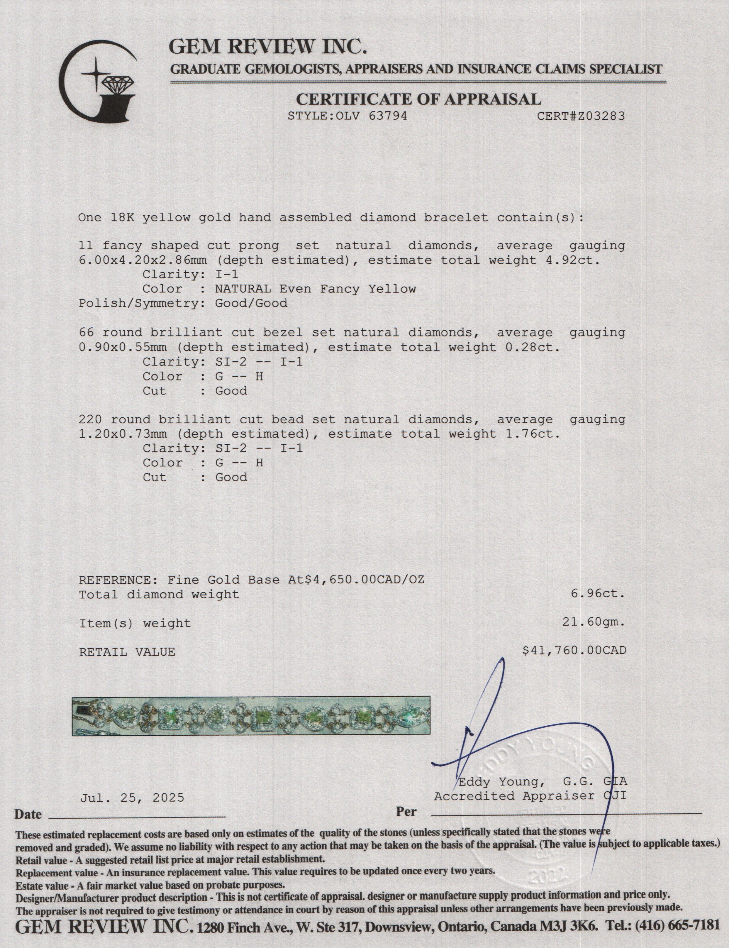 14k Yellow Gold 6.96 tcw. Yellow & White Diamond Bracelet