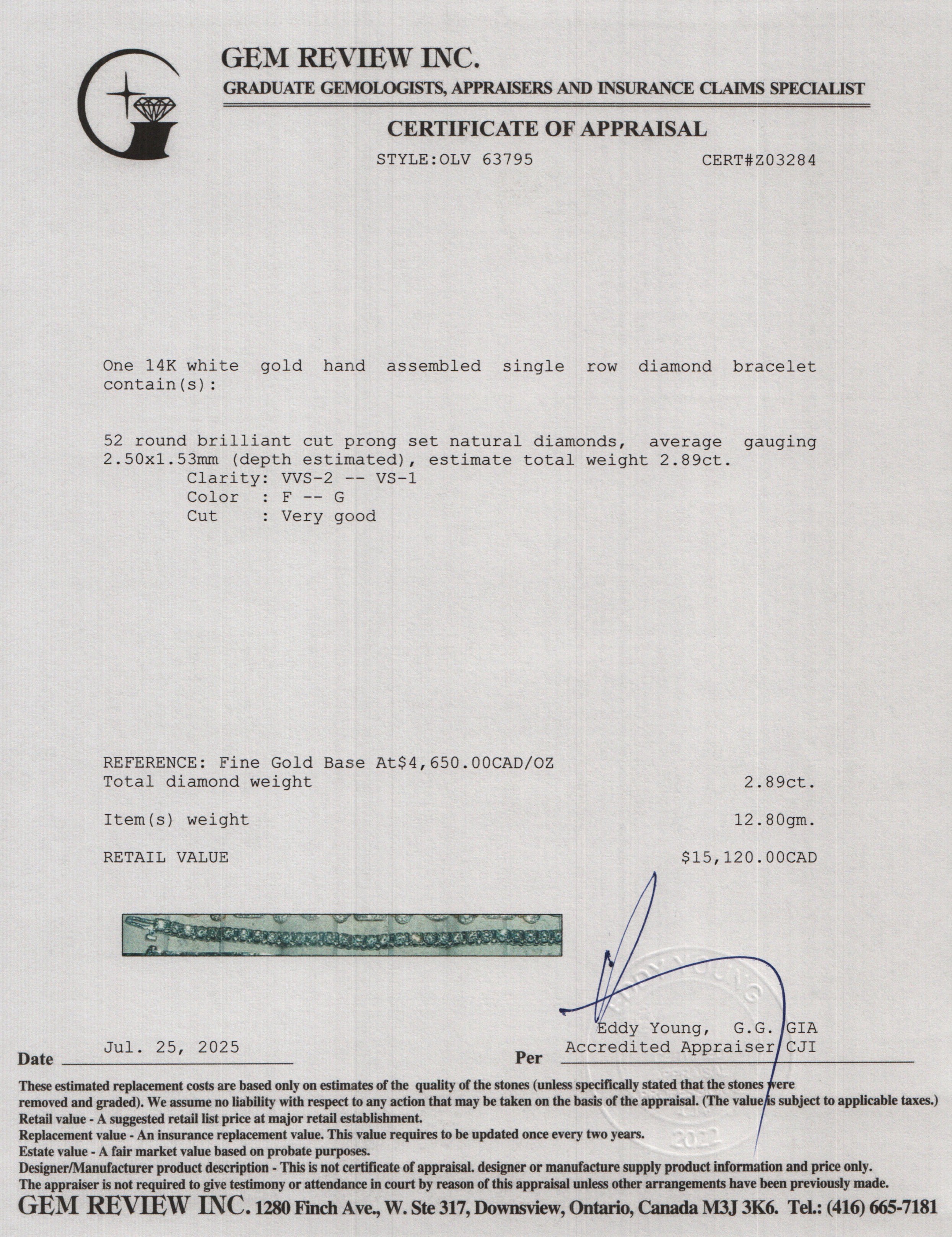 14k White Gold 2.89 tcw. Diamond Tennis Bracelet