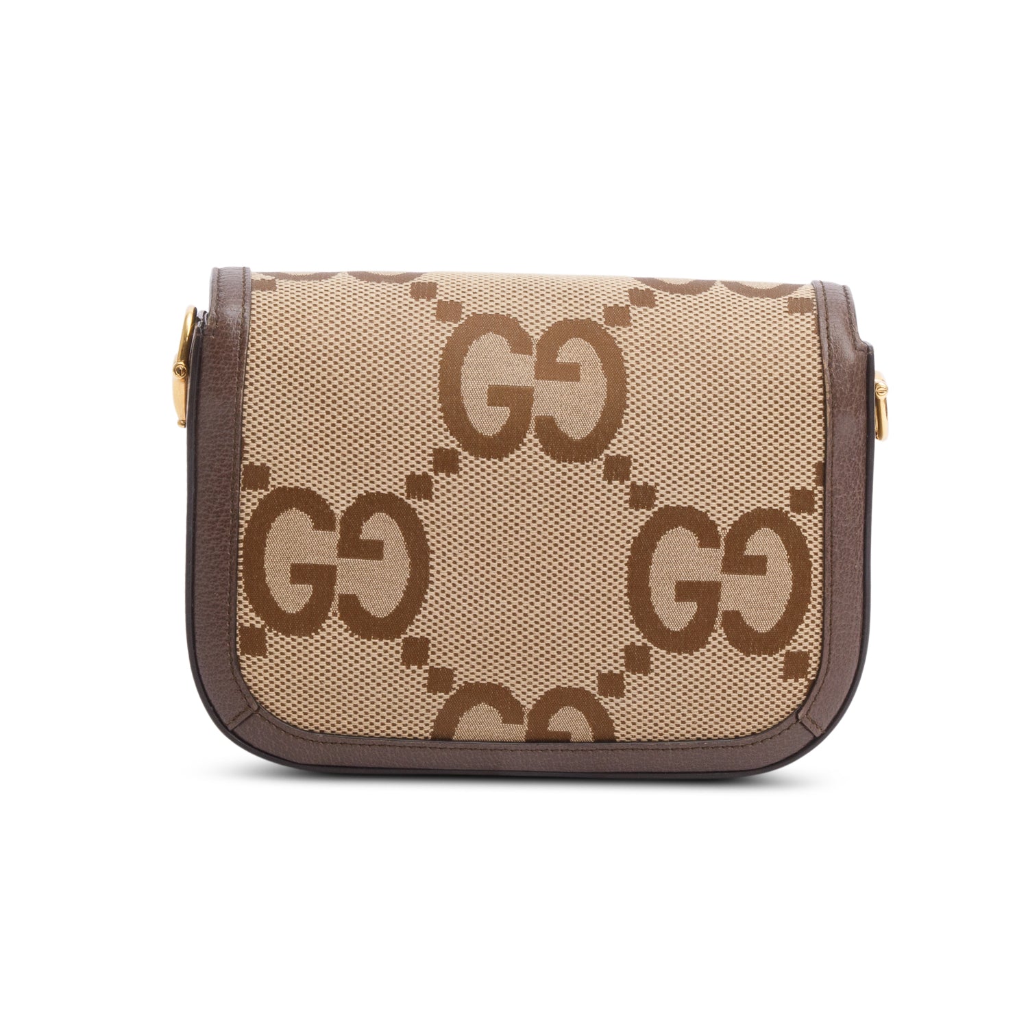 Gucci Jumbo GG Canvas Brown Leather Trim Horsebit 1955 Small Shoulder Bag w/ Straps