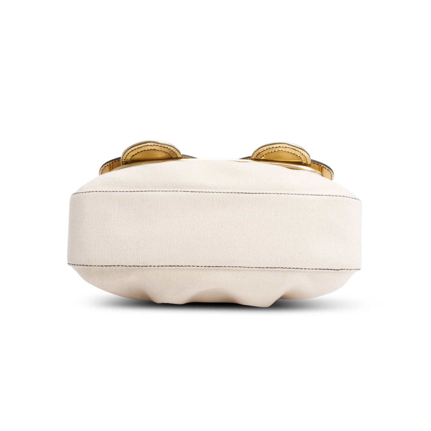 Fendi White Canvas Gold Patent Leather Trim B Bag