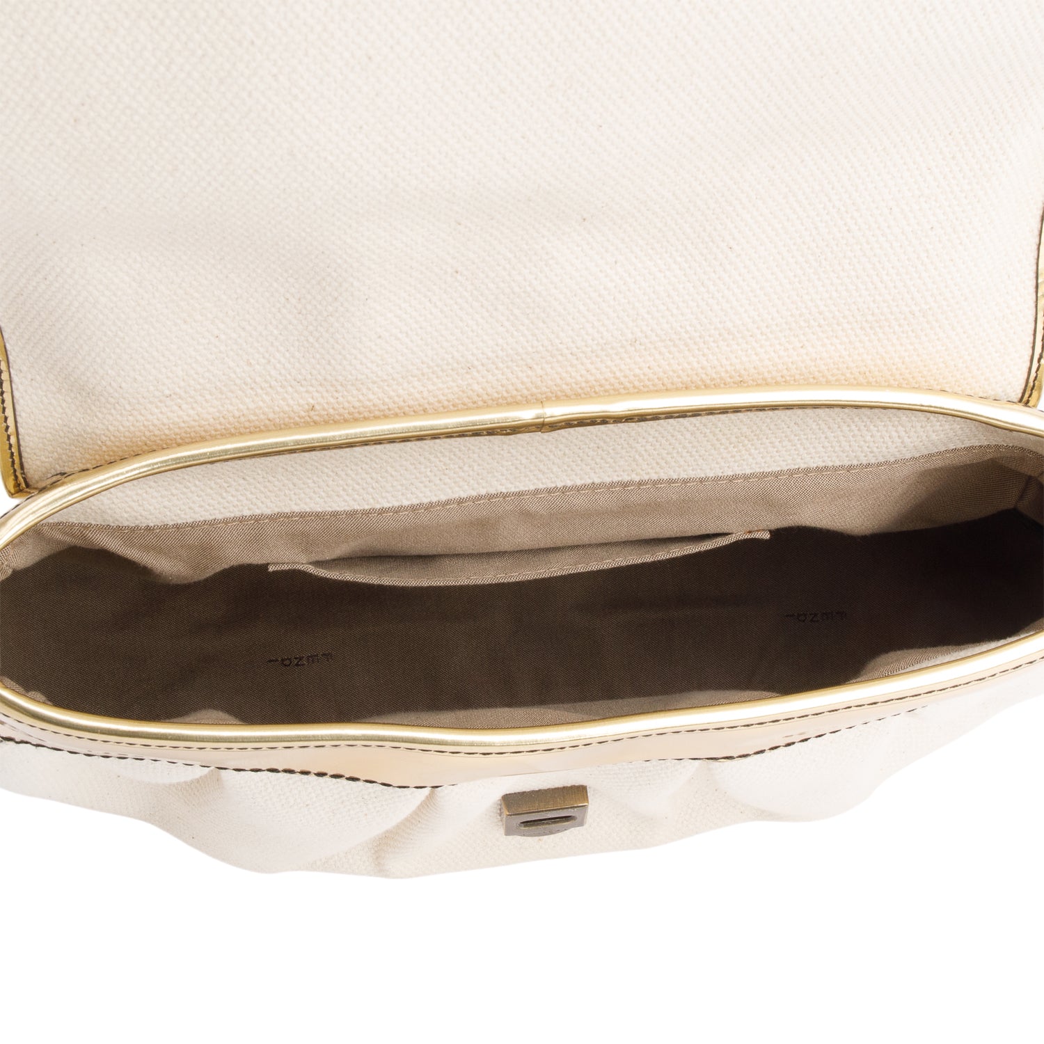 Fendi White Canvas Gold Patent Leather Trim B Bag