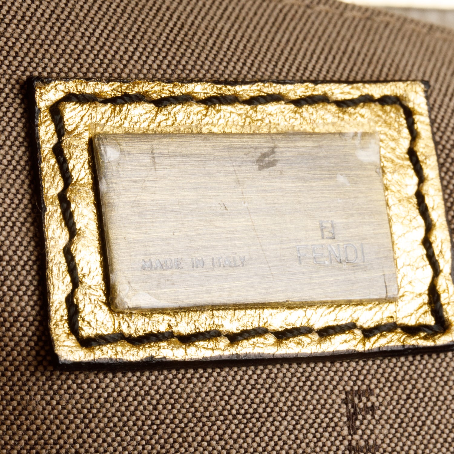 Fendi White Canvas Gold Patent Leather Trim B Bag