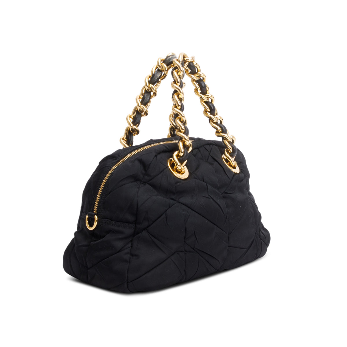 Prada Black Quilted Tessuto Chain Dome Bag