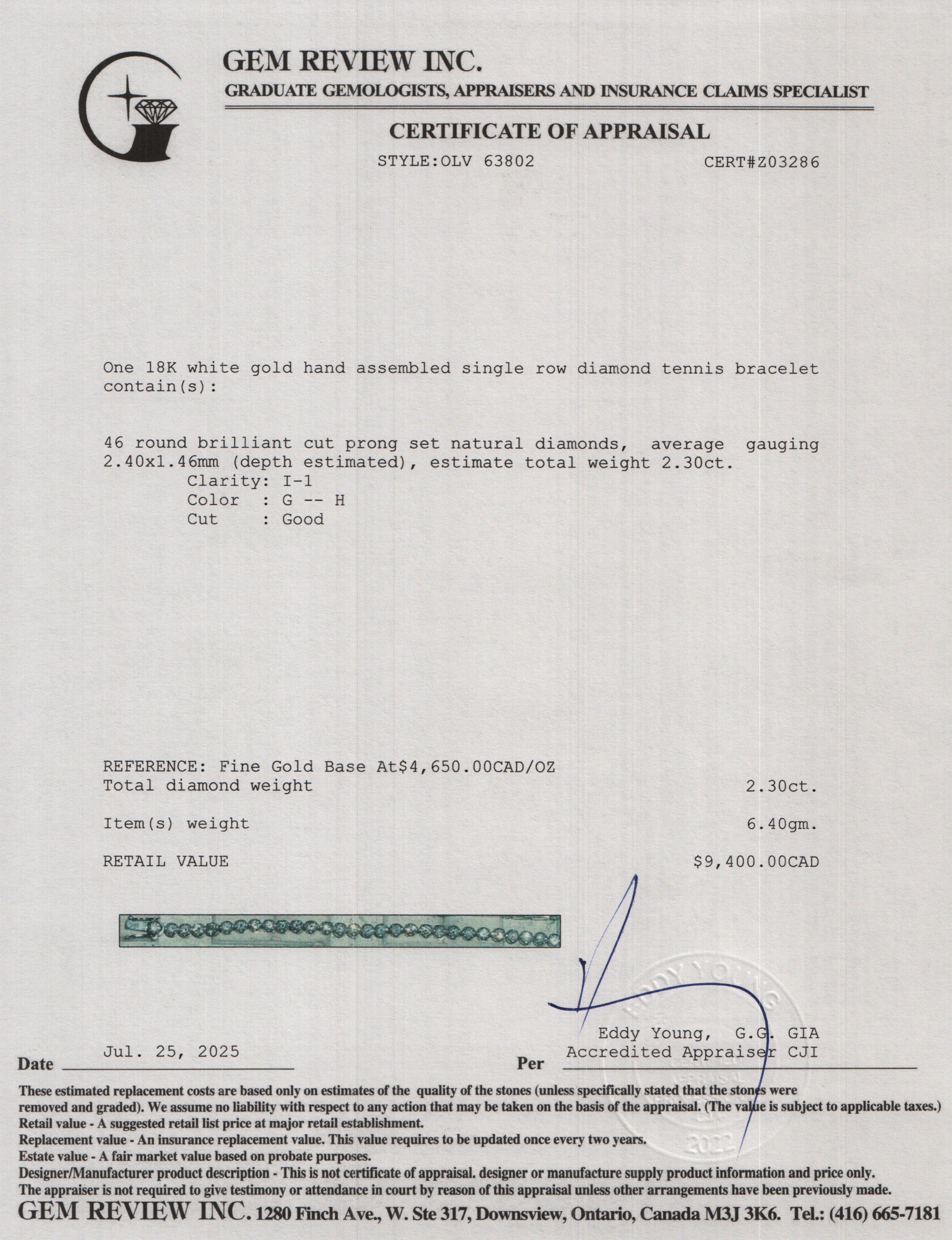 18k White Gold 2.30 tcw. Diamond Tennis Bracelet