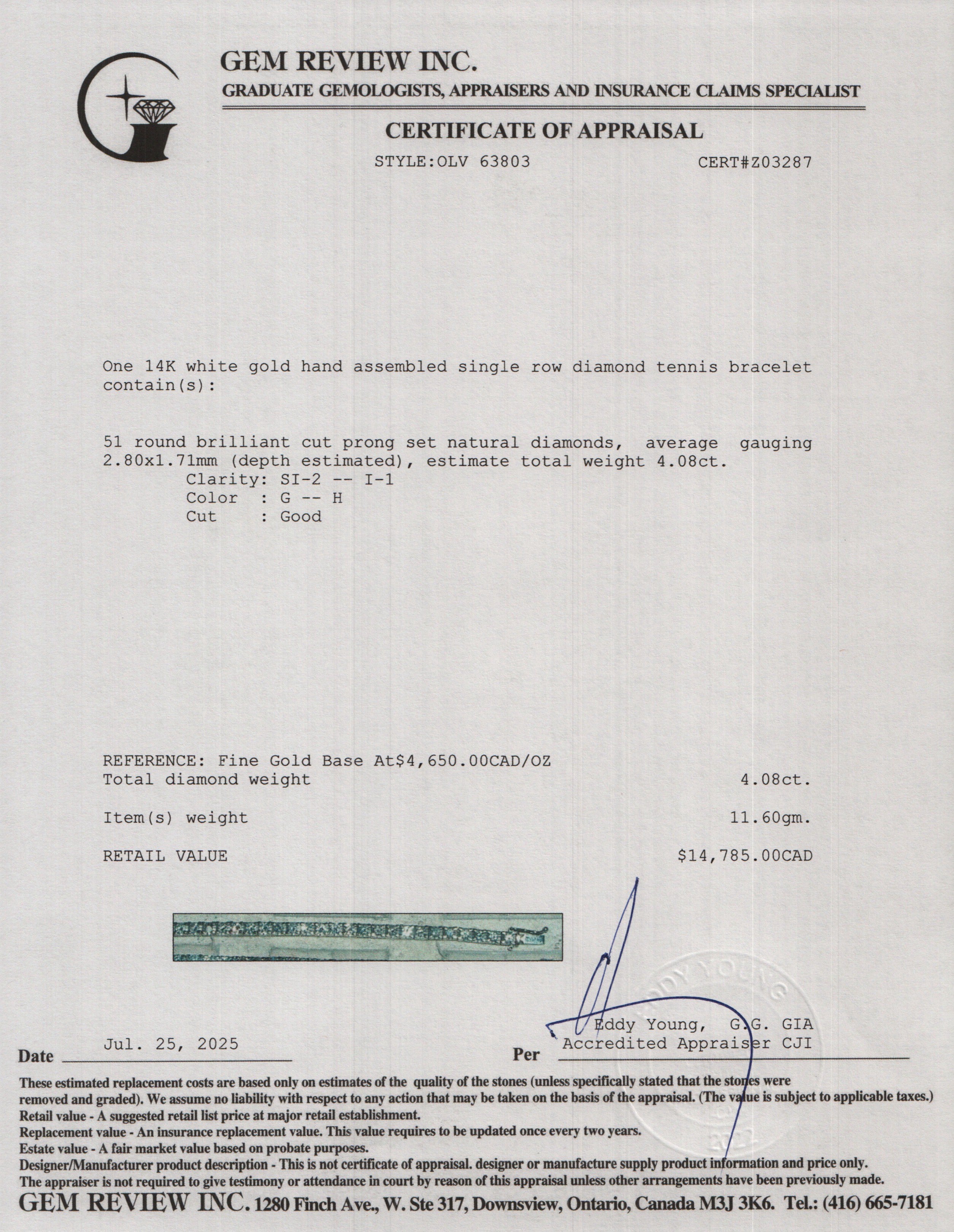 14k White Gold 4.08 tcw. Diamond Tennis Bracelet