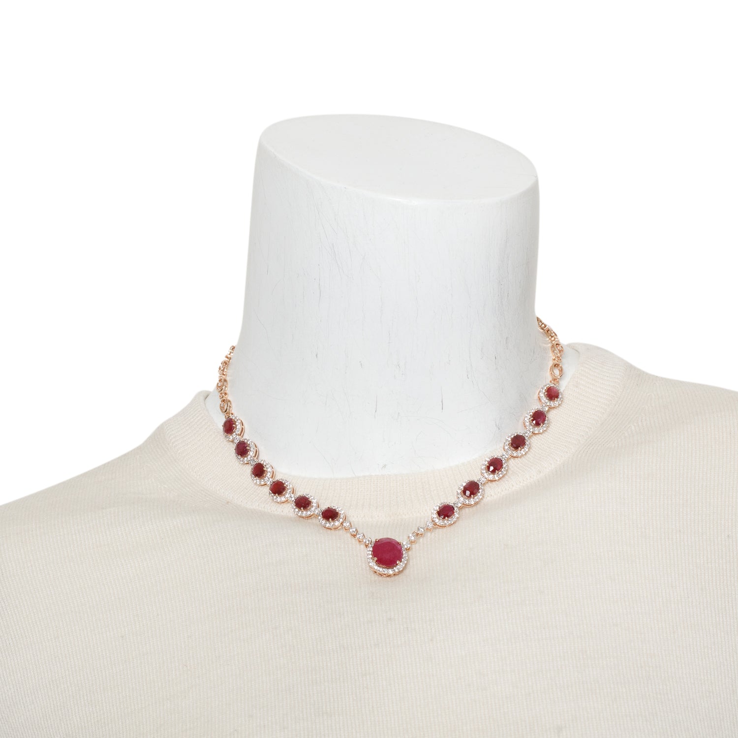 14k Rose Gold Ruby & Diamond Necklace
