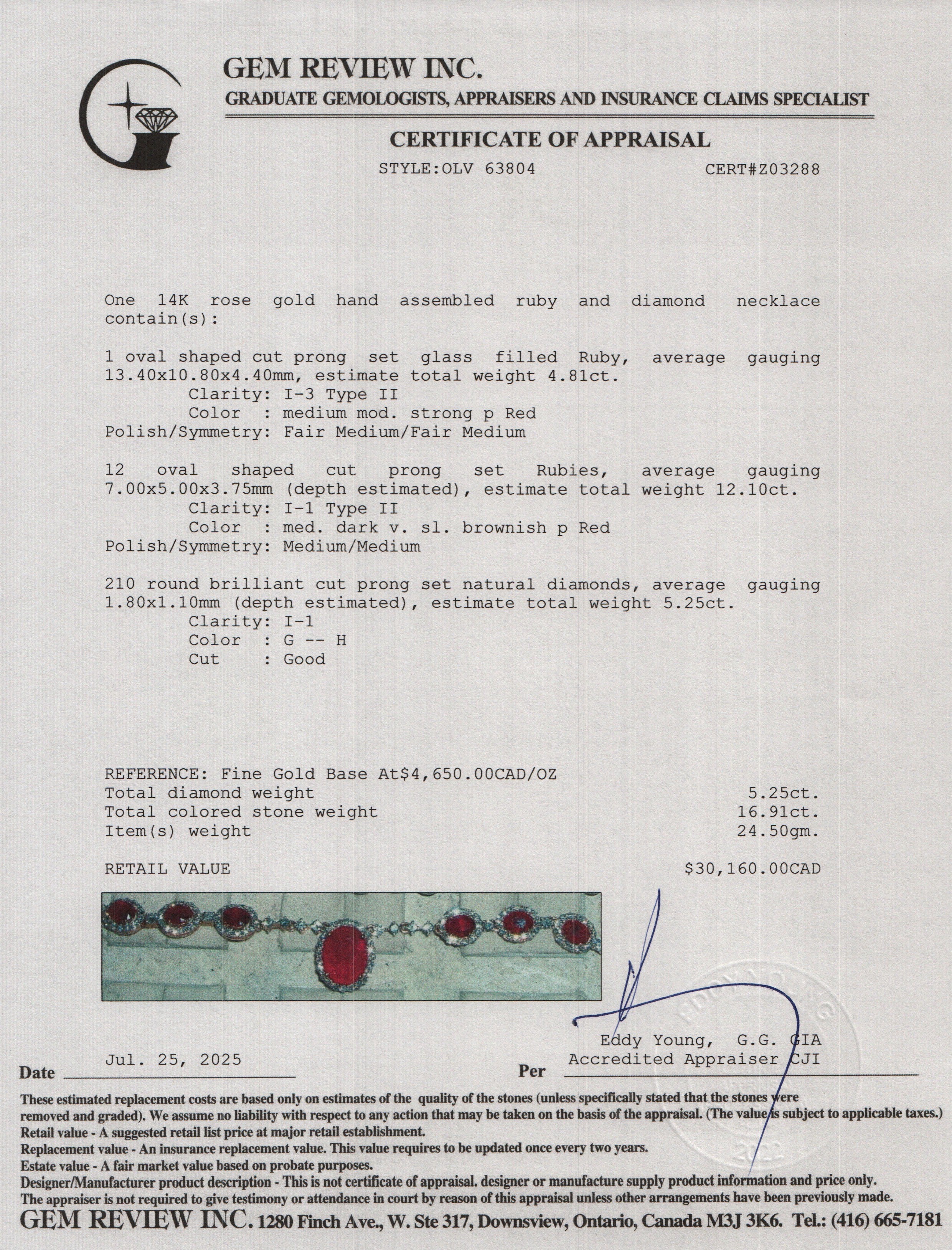 14k Rose Gold Ruby & Diamond Necklace