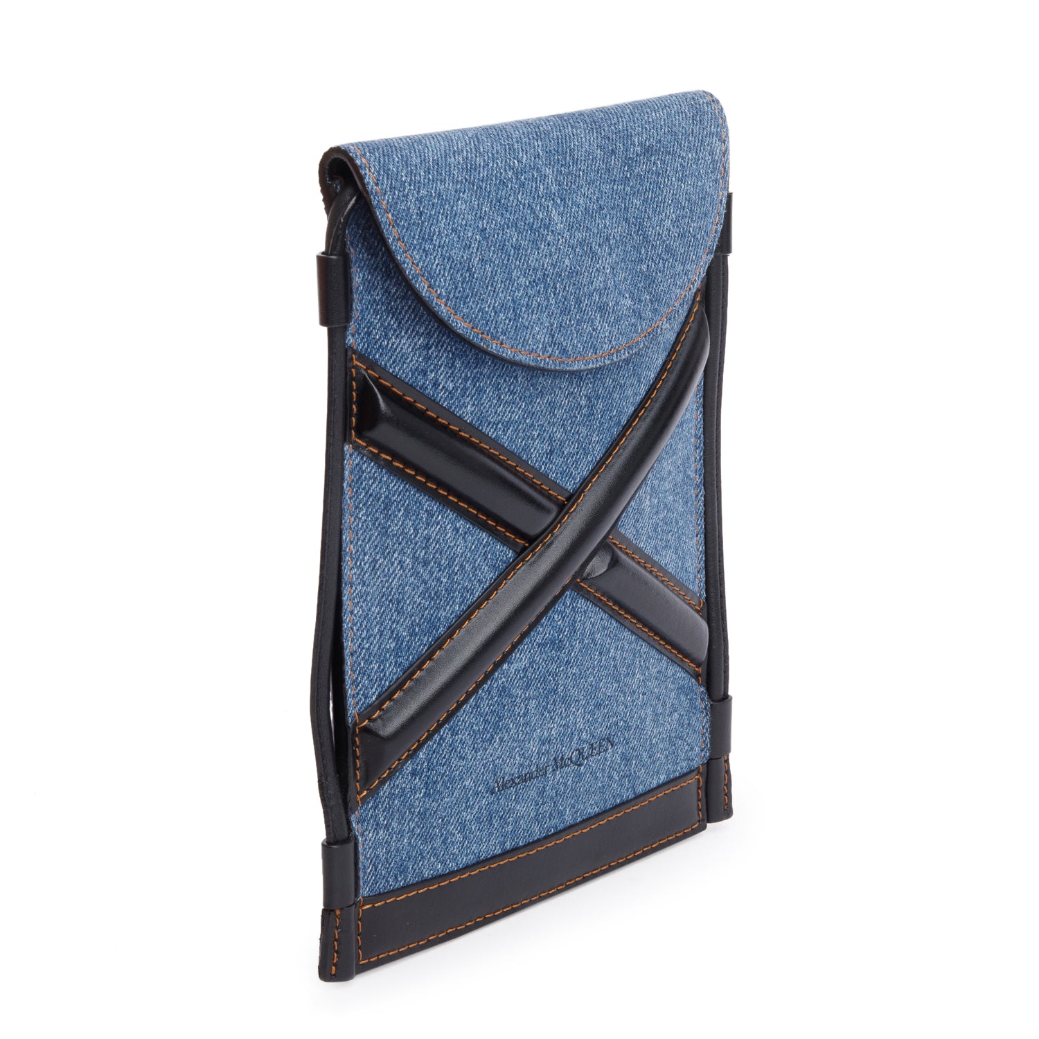 Alexander McQueen Denim Curve Micro Crossbody Phone Bag