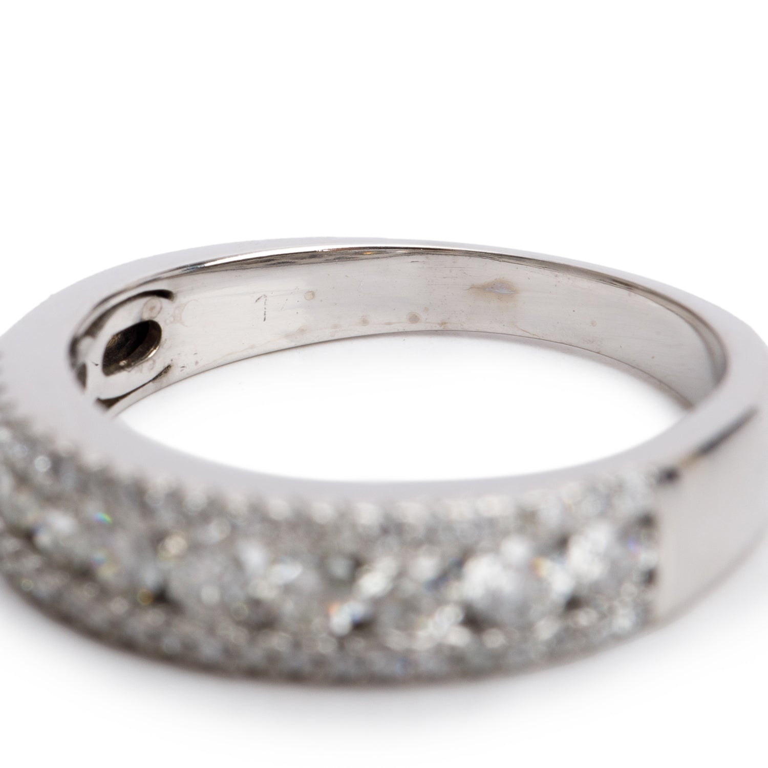14k White Gold 3 Row Diamond Band Ring, Size 7