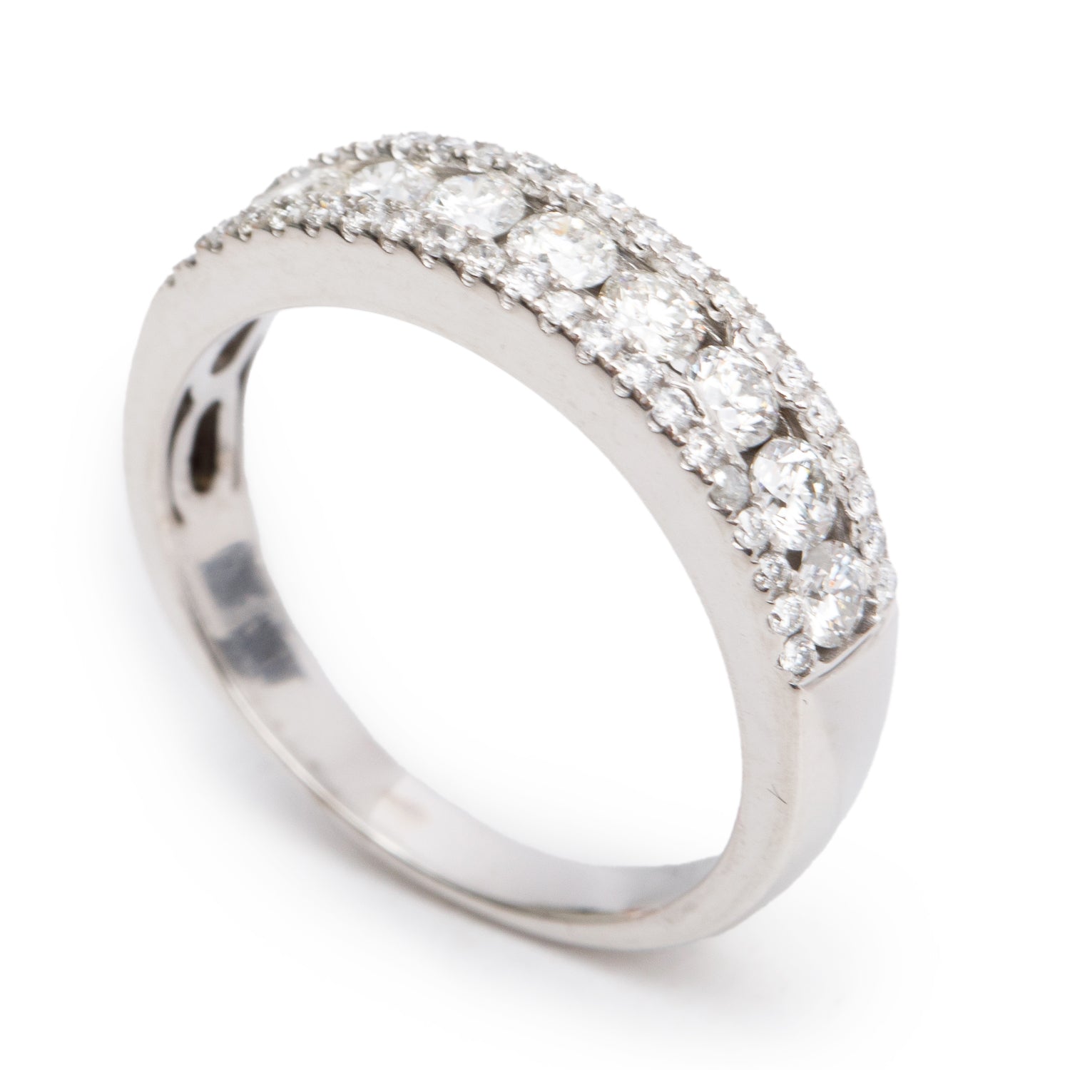 14k White Gold 3 Row Diamond Band Ring, Size 7