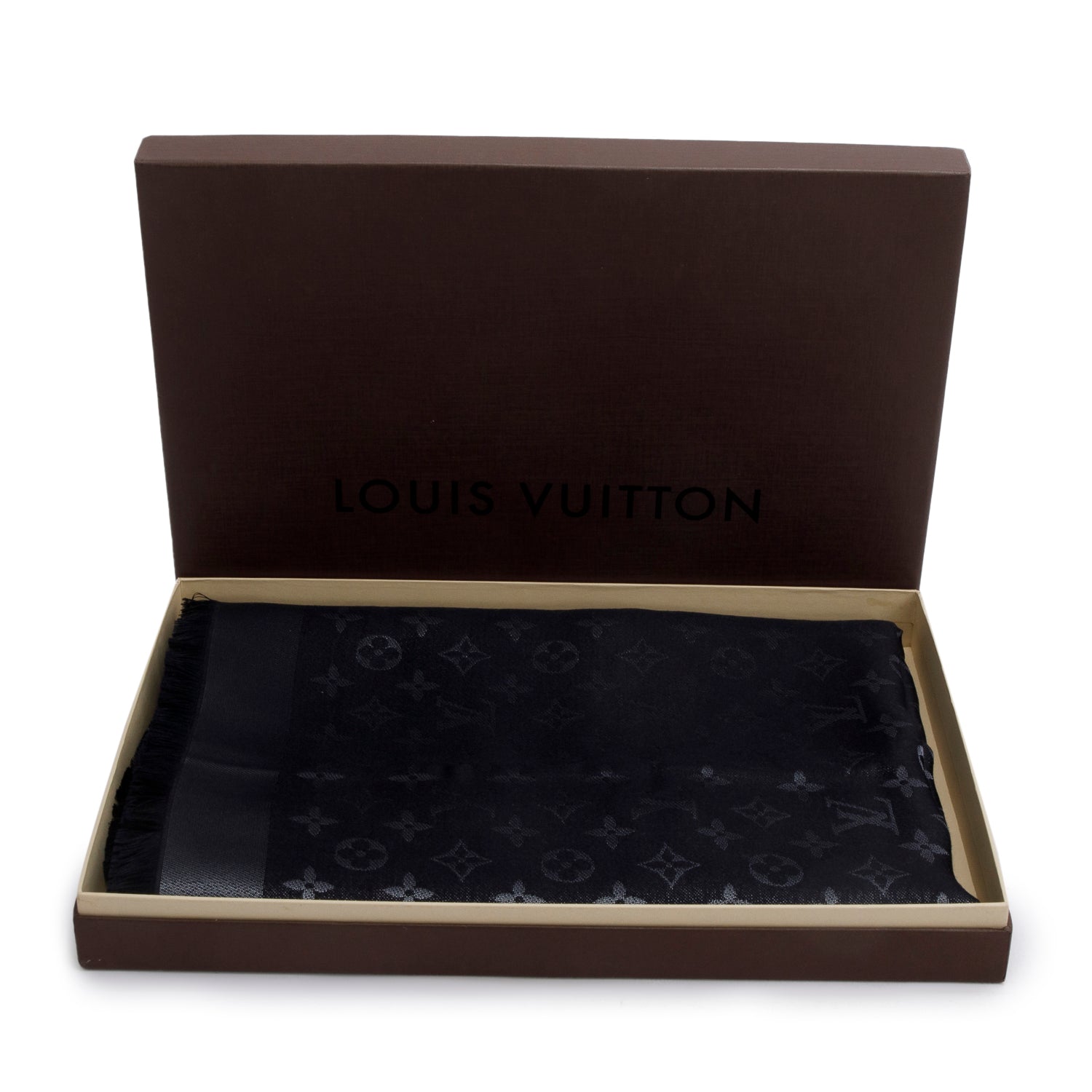 Louis Vuitton Black/Grey Monogram Silk/Wool My Daily Denim Shawl Scarf w/ Box