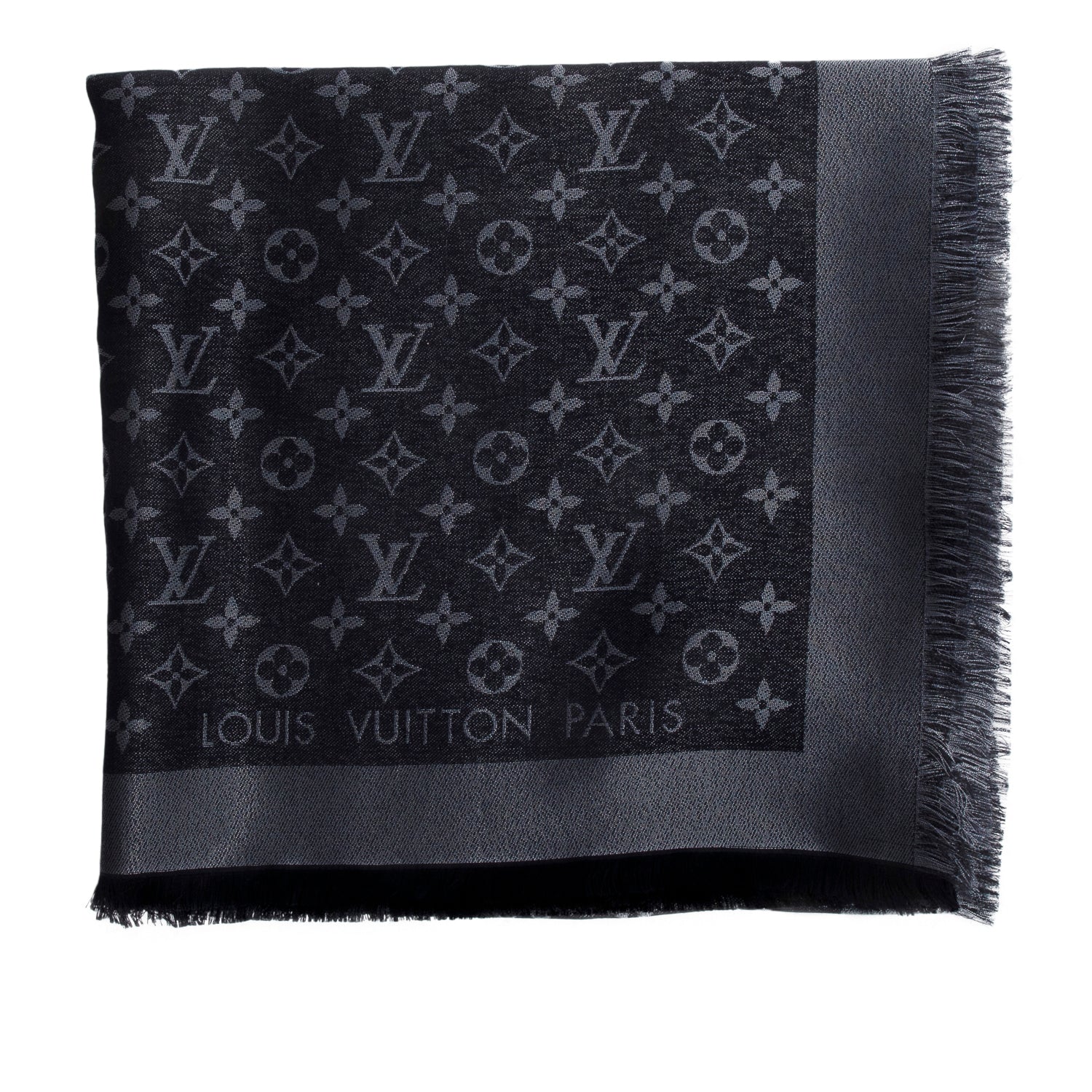 Louis Vuitton Black/Grey Monogram Silk/Wool My Daily Denim Shawl Scarf w/ Box