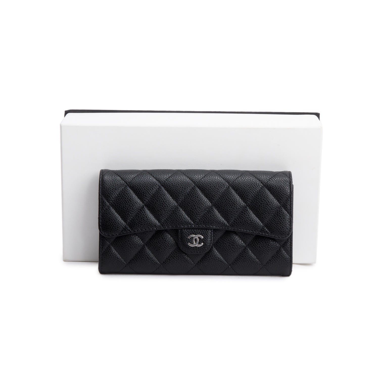 Chanel Black Caviar Leather Classic Long Flap Wallet w/ Box