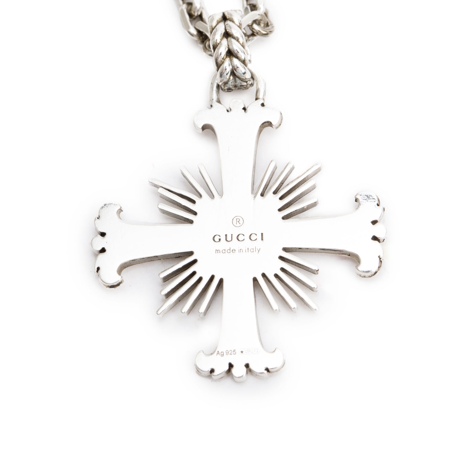 Gucci Sterling Silver Floral Cross Pendant Necklace