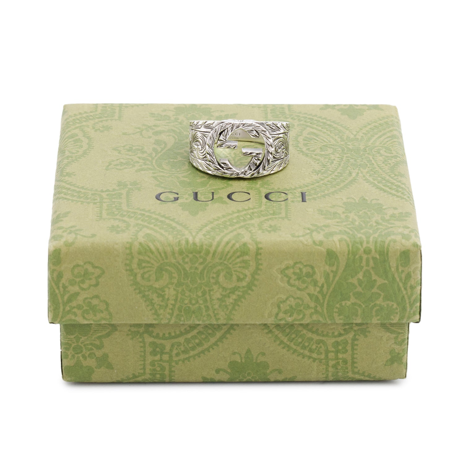 Gucci Sterling Silver Interlocking G Ring, Size 21 9.5 w/ Box