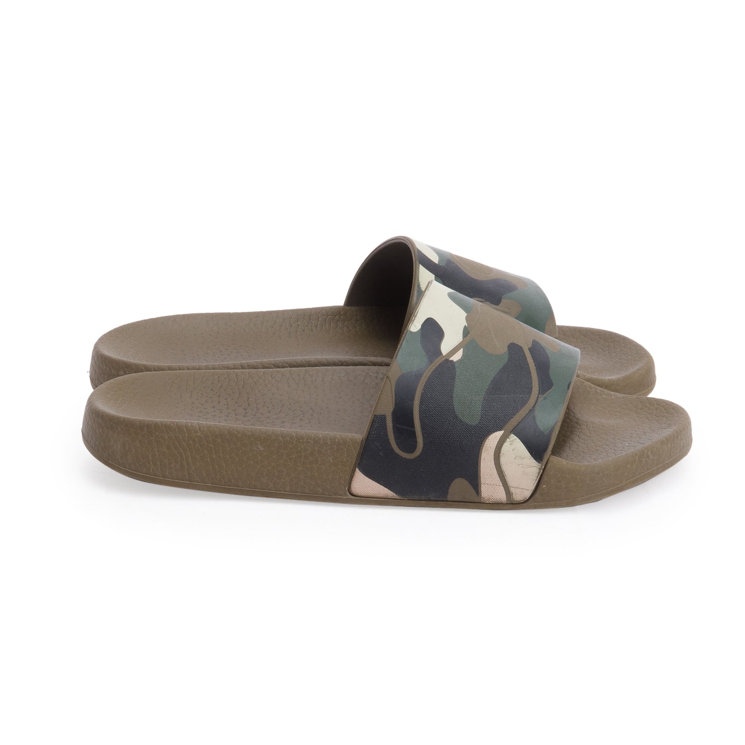 Valentino Green Camouflage Rubber Slide Sandals, Size 37 w/ Box