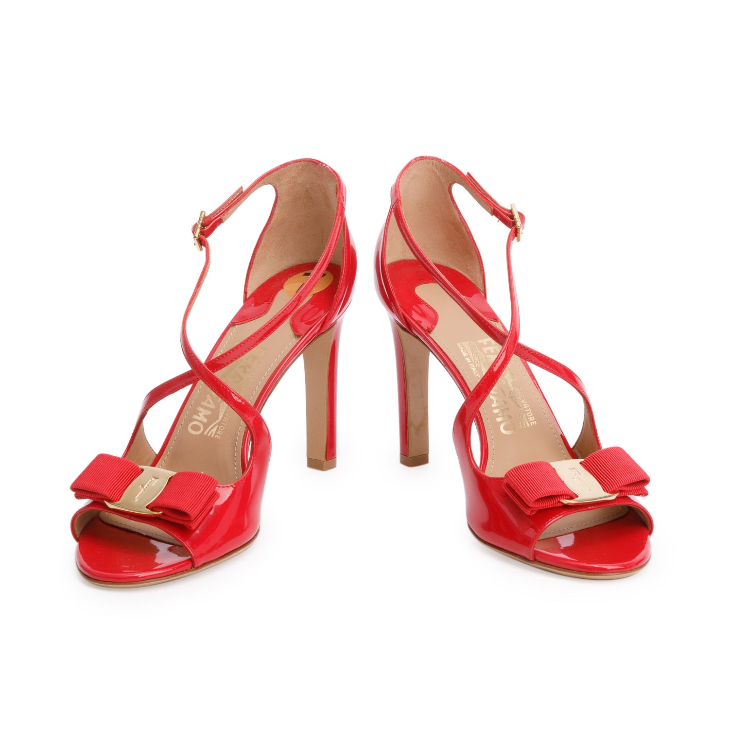 Salvatore Ferragamo Pink Patent Leather Vara Bow Gabrielle Pumps, Size 7 w/ Box
