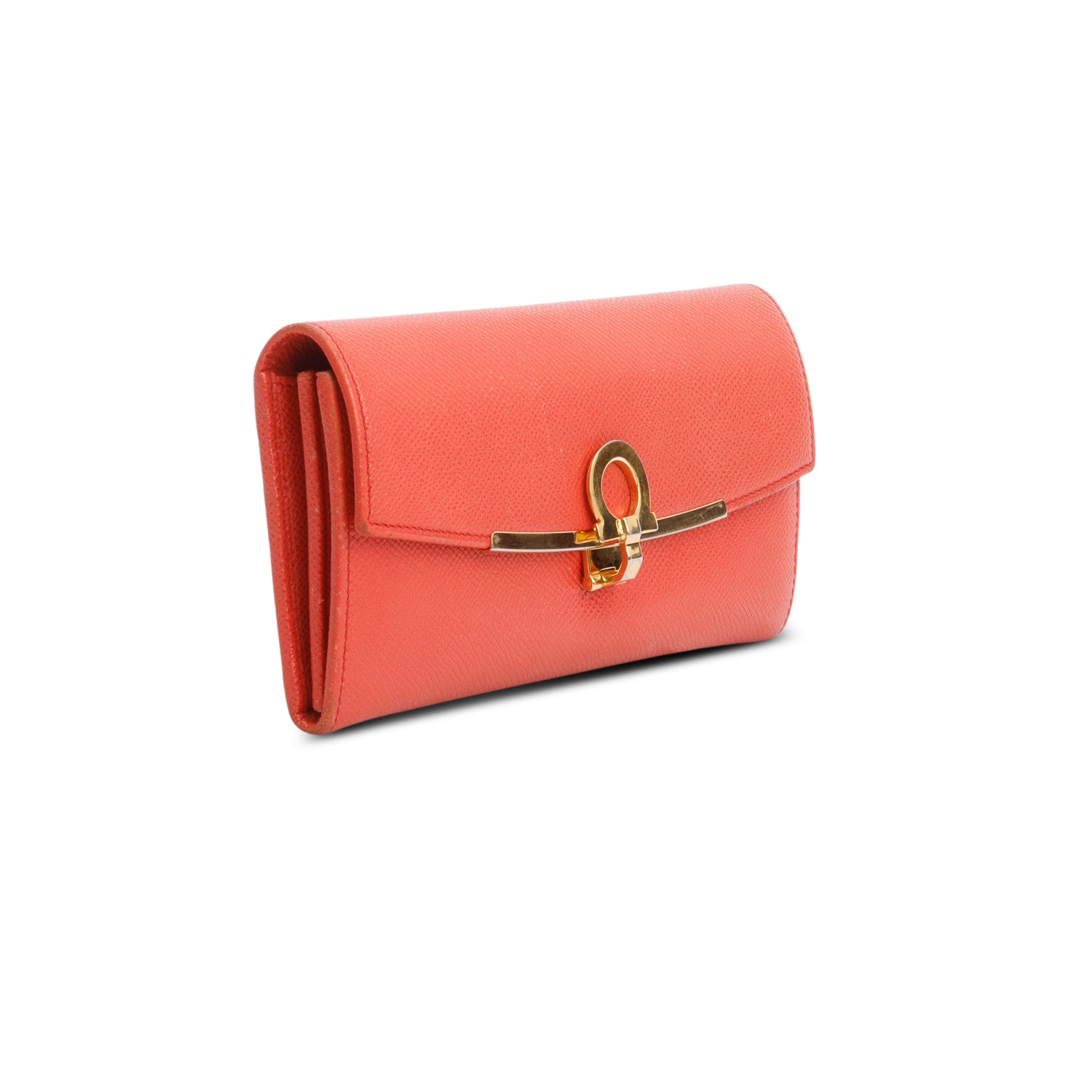 Salvatore Ferragamo Orange Leather Gancini Continental Wallet w/ Box