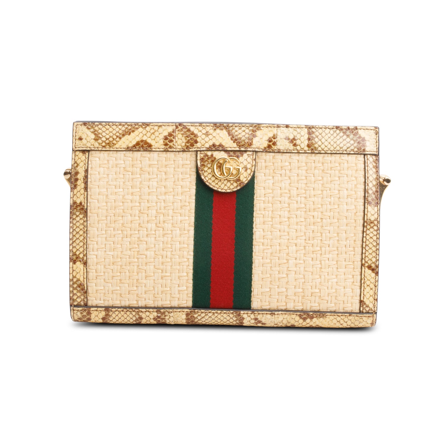 Gucci Beige Raffia Python GG Small Ophidia Chain Shoulder Bag