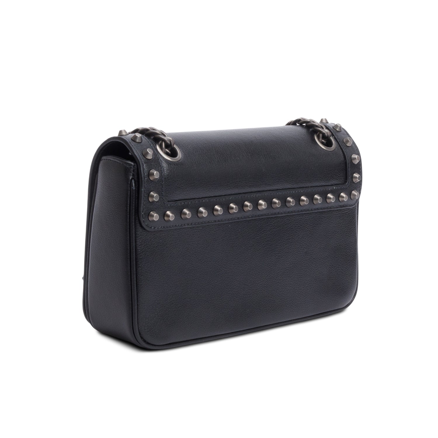 Prada Black Pattina Glace Calf Studded Crossbody Bag w/ Authenticity Card