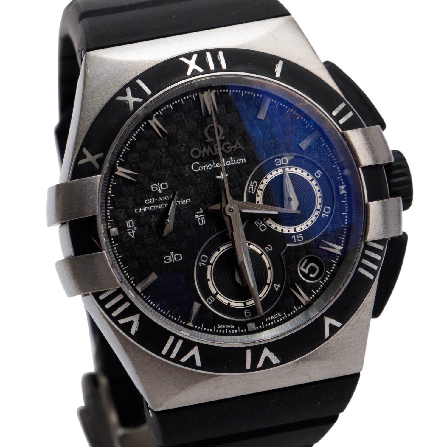 Omega Titanium Constellation Double Eagle Mission Hills World Cup 35 MM Co-Axial Chronometer Automatic Chronograph Watch Black Dial