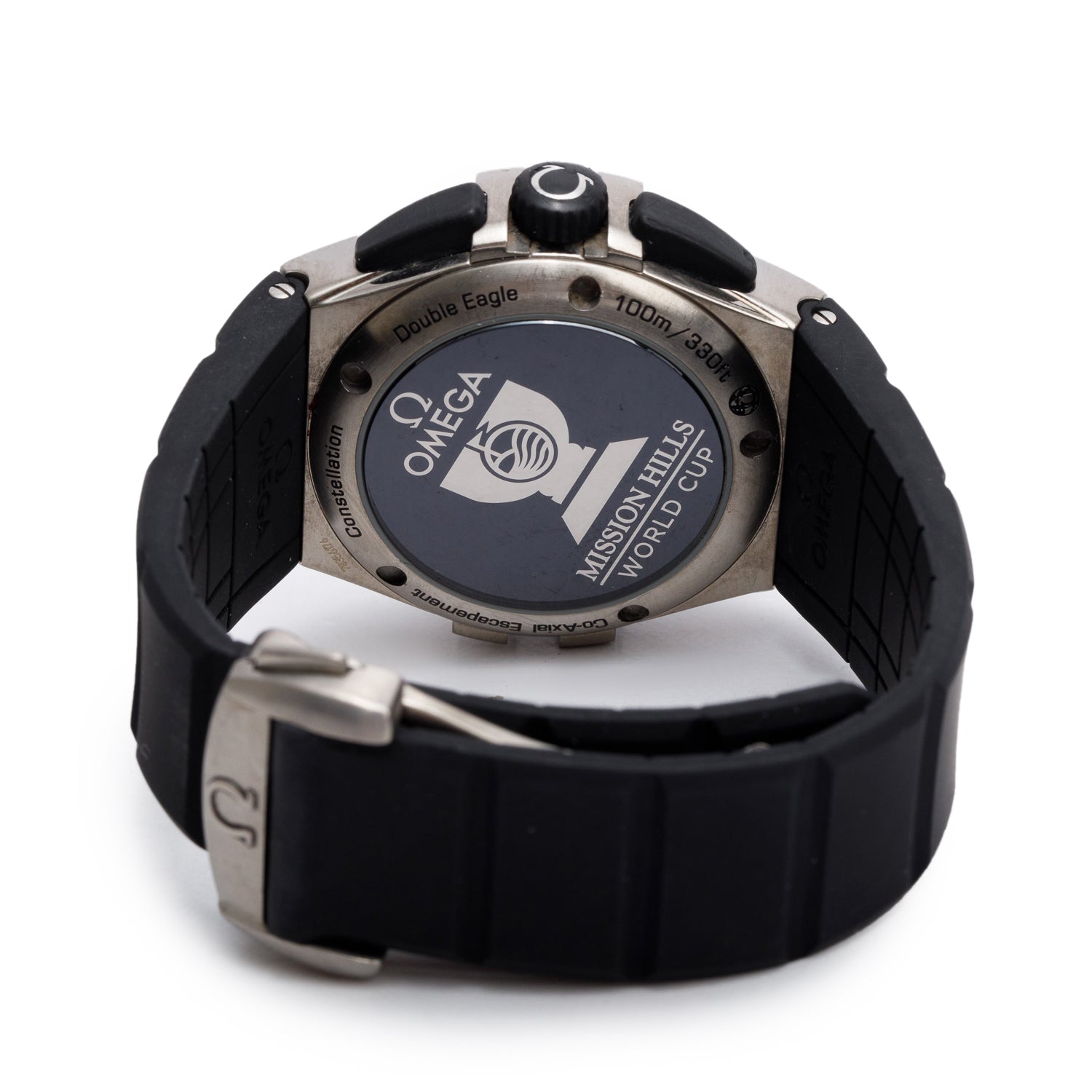 Omega Titanium Constellation Double Eagle Mission Hills World Cup 35 MM Co-Axial Chronometer Automatic Chronograph Watch Black Dial