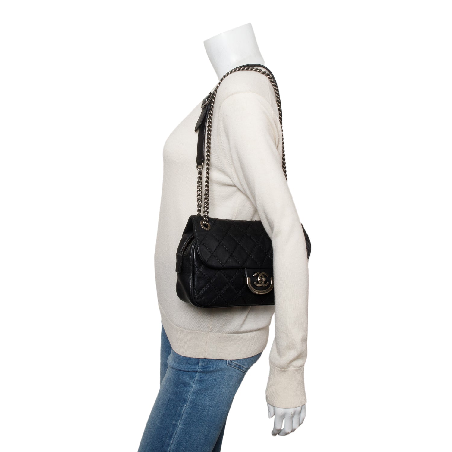 Chanel Black Quilted Calfskin Leather Paris-Edinburgh Coco Sporran Flap Bag w/ Box and Authenticity Card