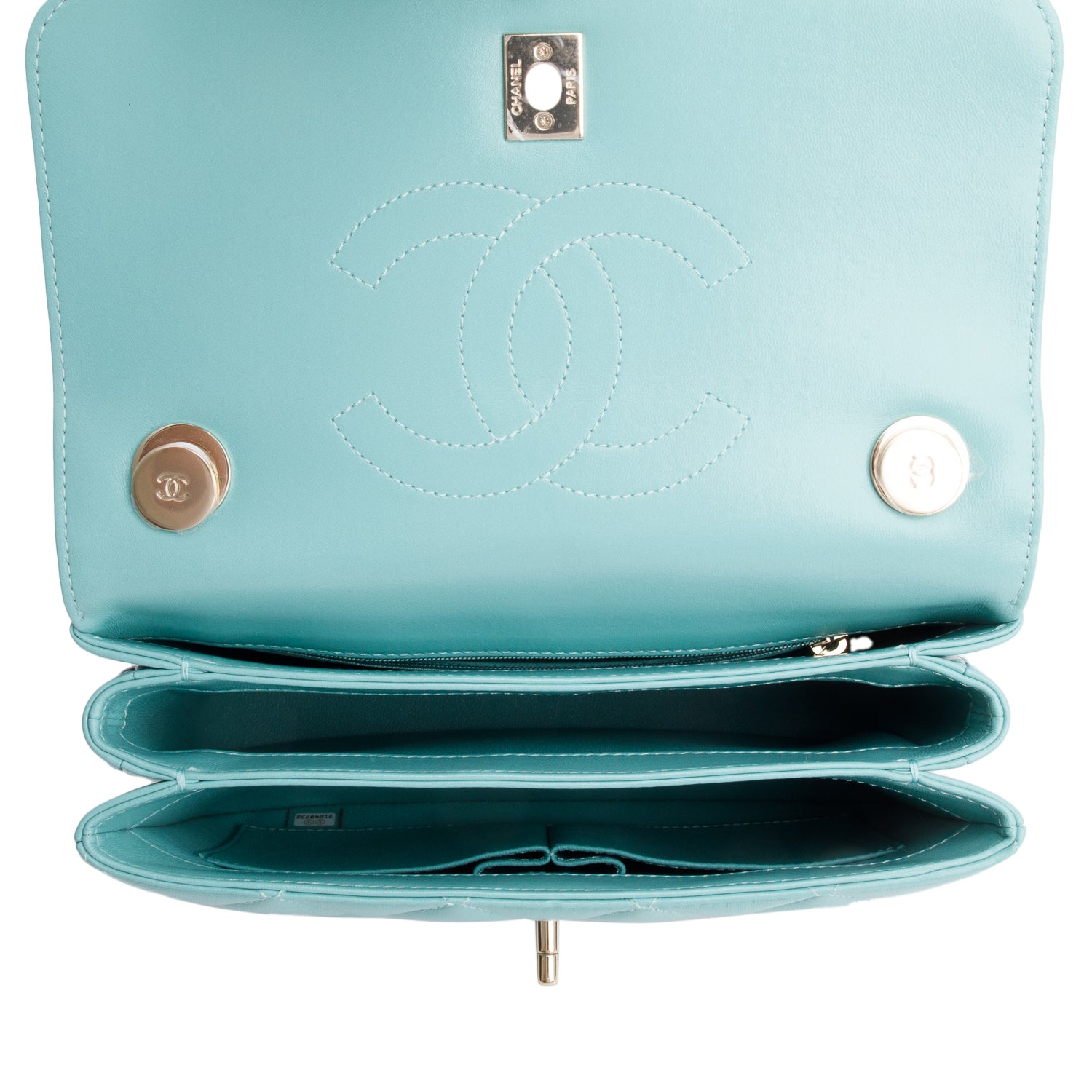 Chanel 2021 Teal Lambskin Quilted Small Trendy Top Handle Bag w/ Box and Authenticity Card