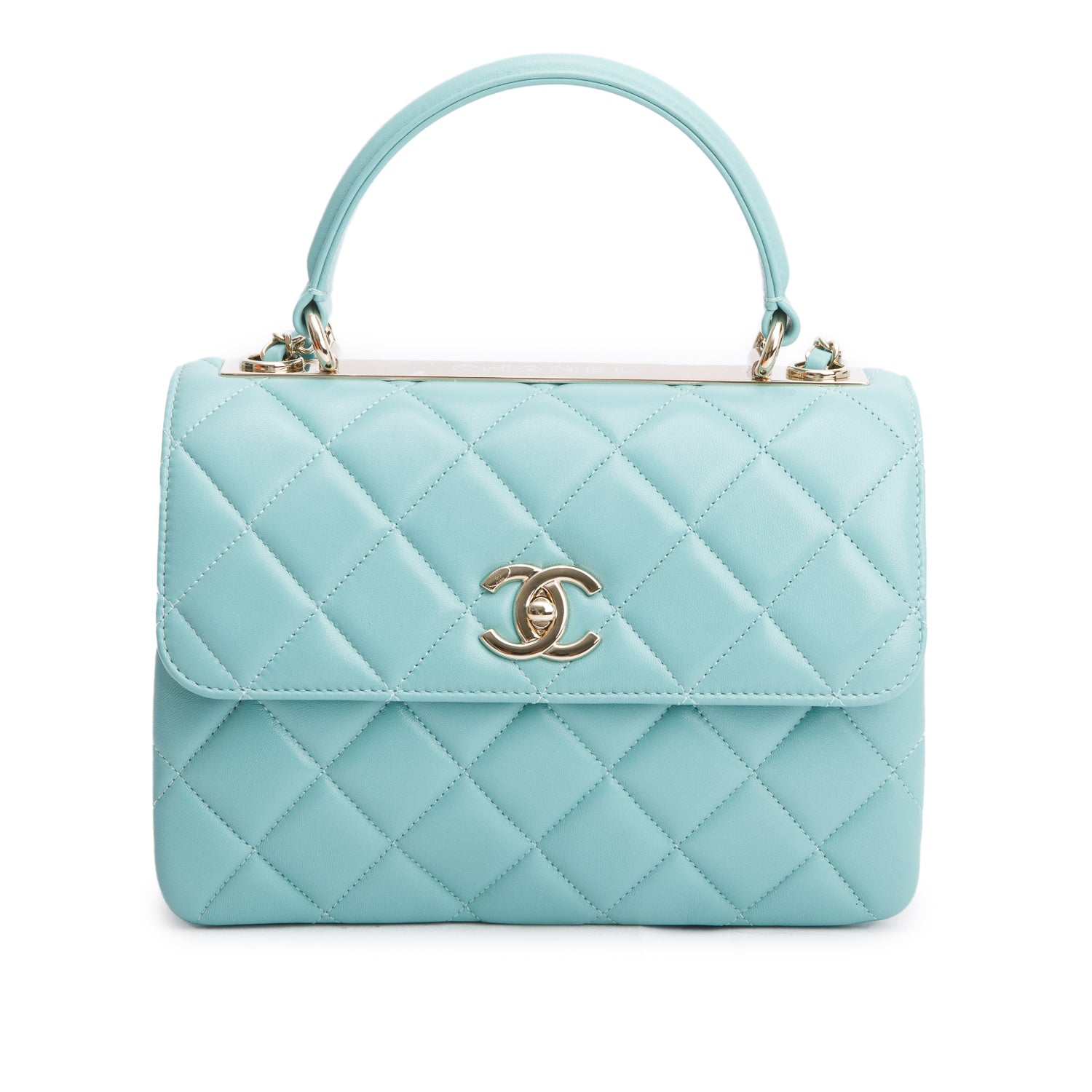 Chanel 2021 Teal Lambskin Quilted Small Trendy Top Handle Bag w/ Box and Authenticity Card