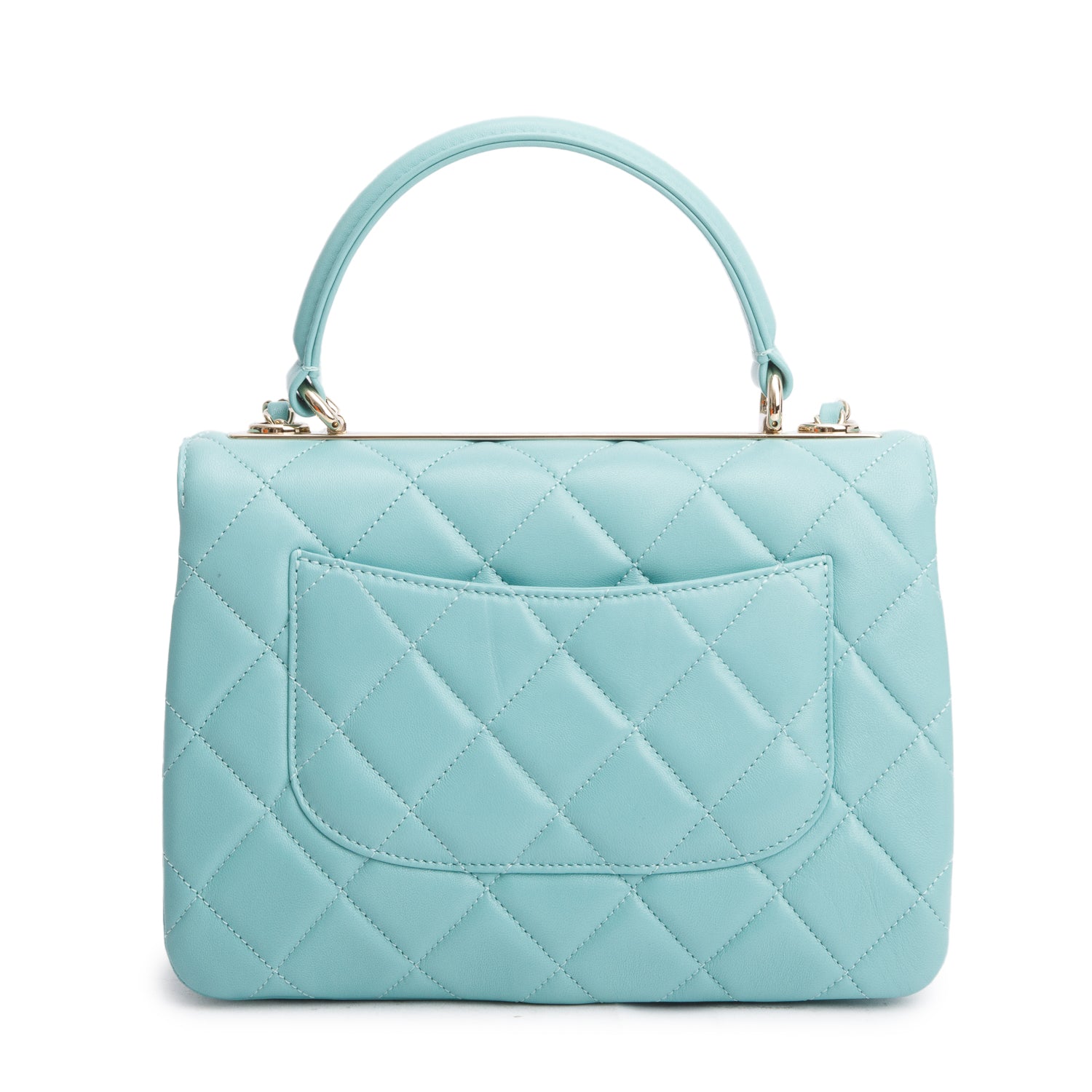 Chanel 2021 Teal Lambskin Quilted Small Trendy Top Handle Bag w/ Box and Authenticity Card