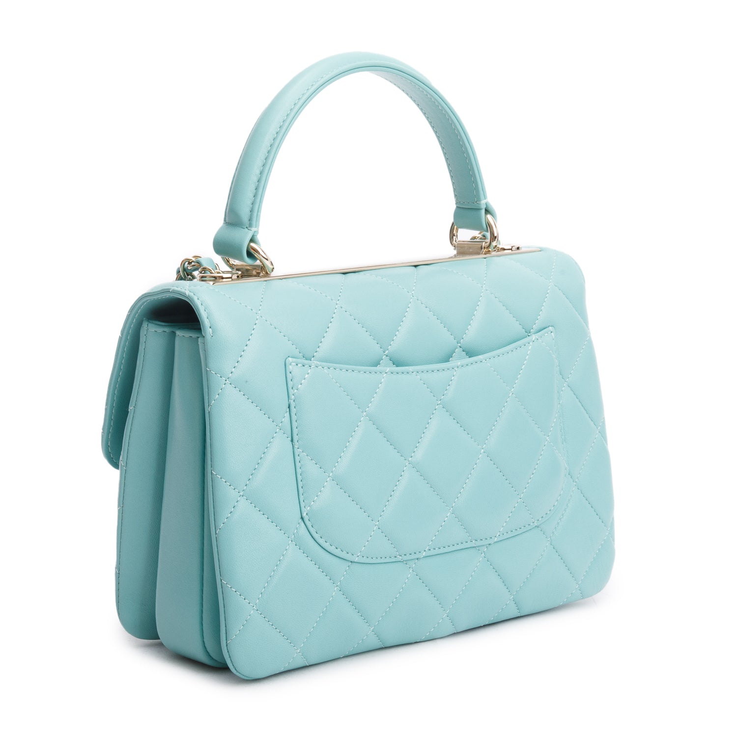 Chanel 2021 Teal Lambskin Quilted Small Trendy Top Handle Bag w/ Box and Authenticity Card