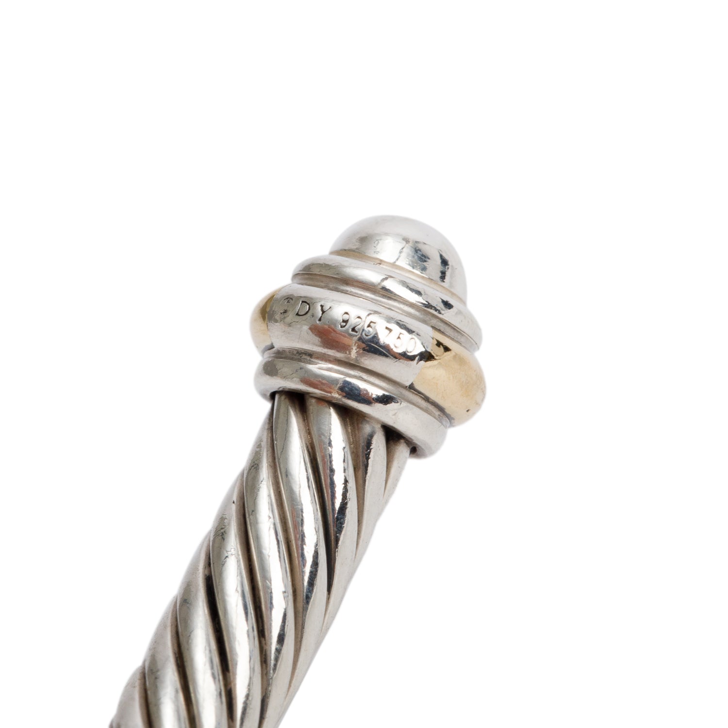 David Yurman Sterling Silver Pearl & 18k Yellow Gold 4 MM Classic Cable Bracelet