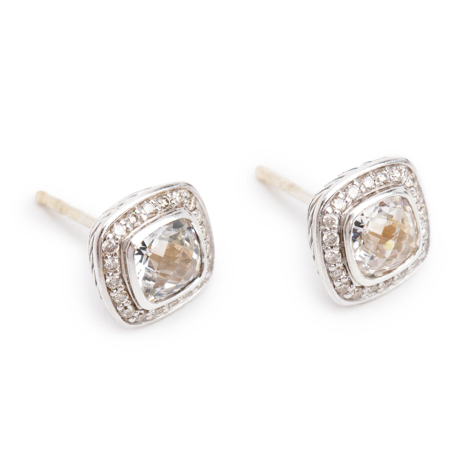 David Yurman Sterling Silver Topaz & Diamond Albion Stud Earrings
