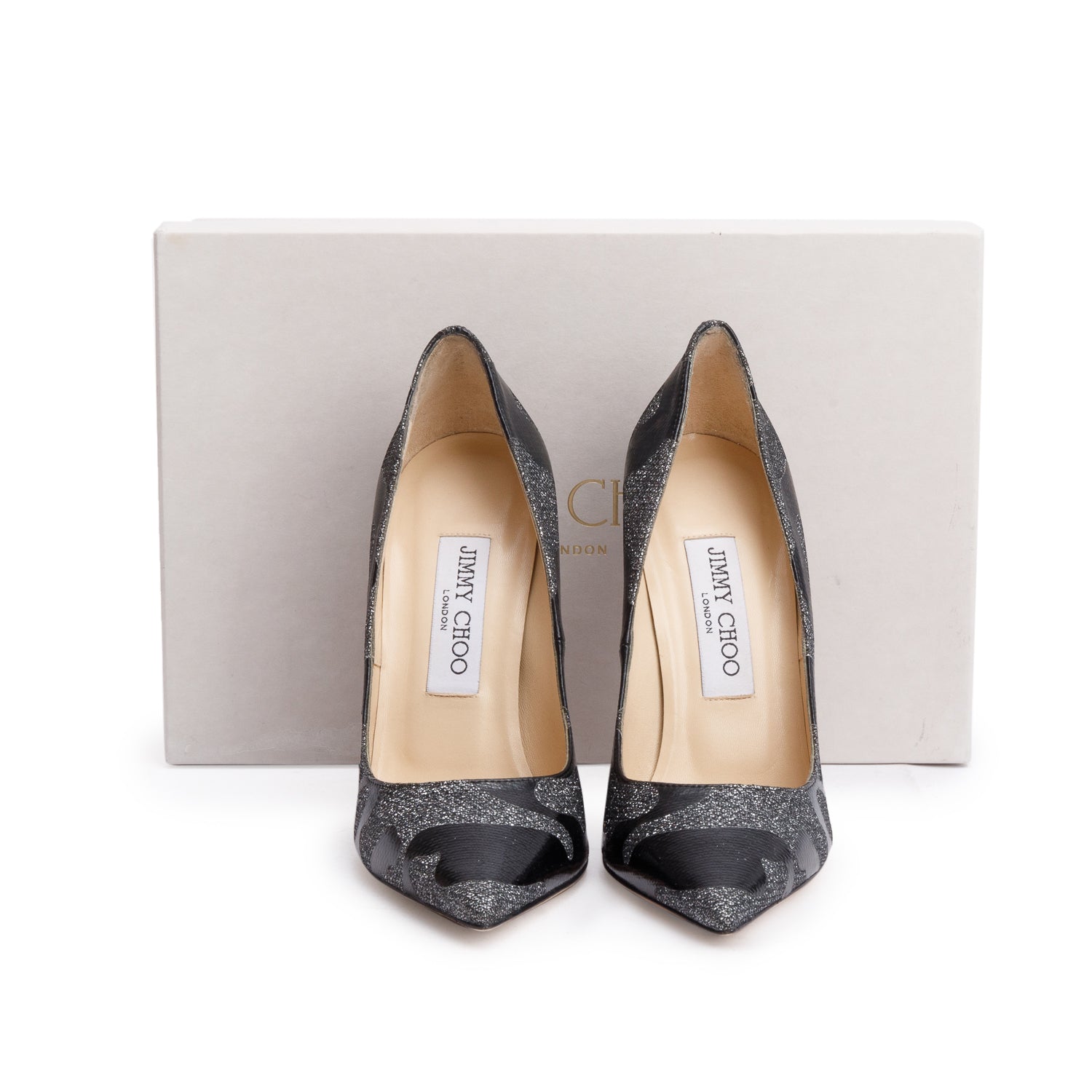 Jimmy Choo Black Glitter Anouk Pumps, Size 36 w/ Box