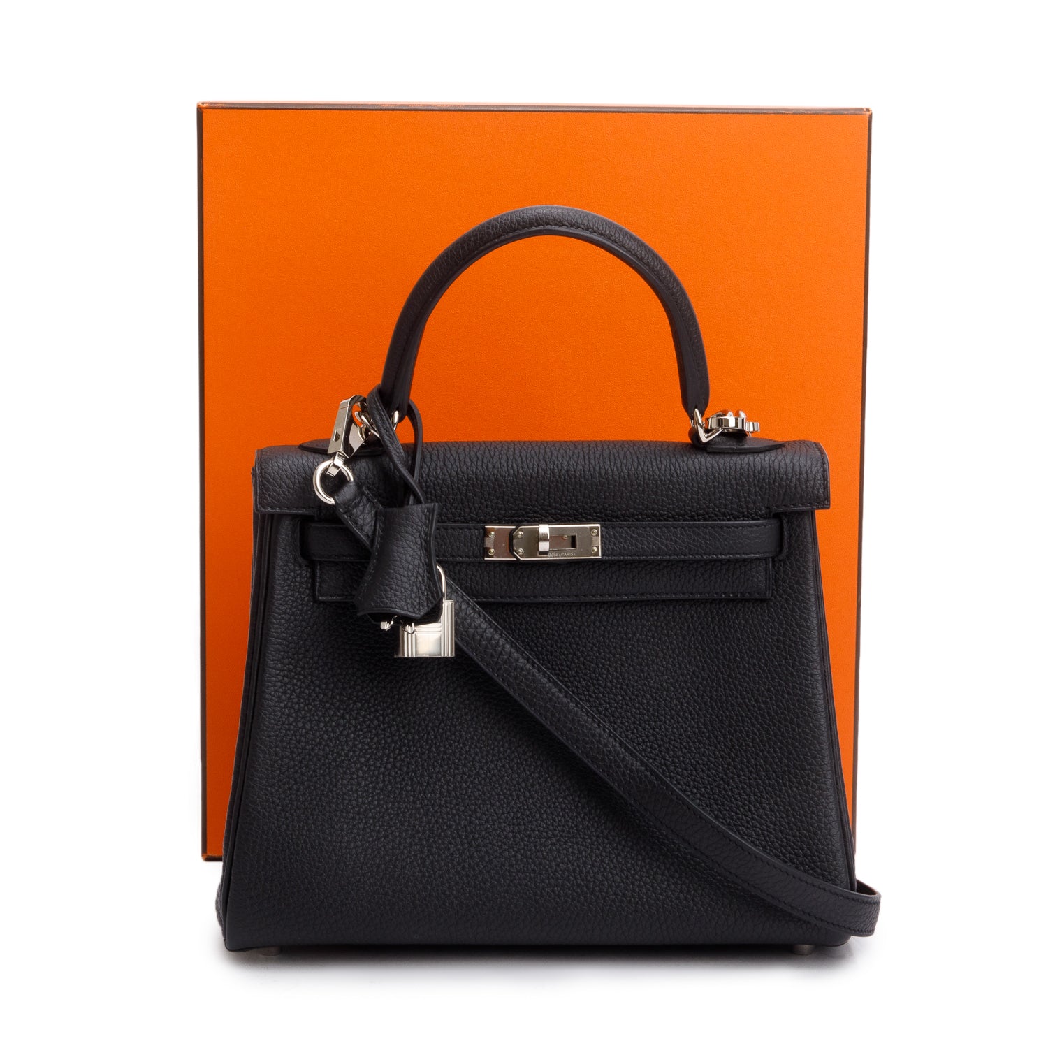 Hermes 2021 Noir Togo Kelly II Retourne 25 w/ Strap & Box