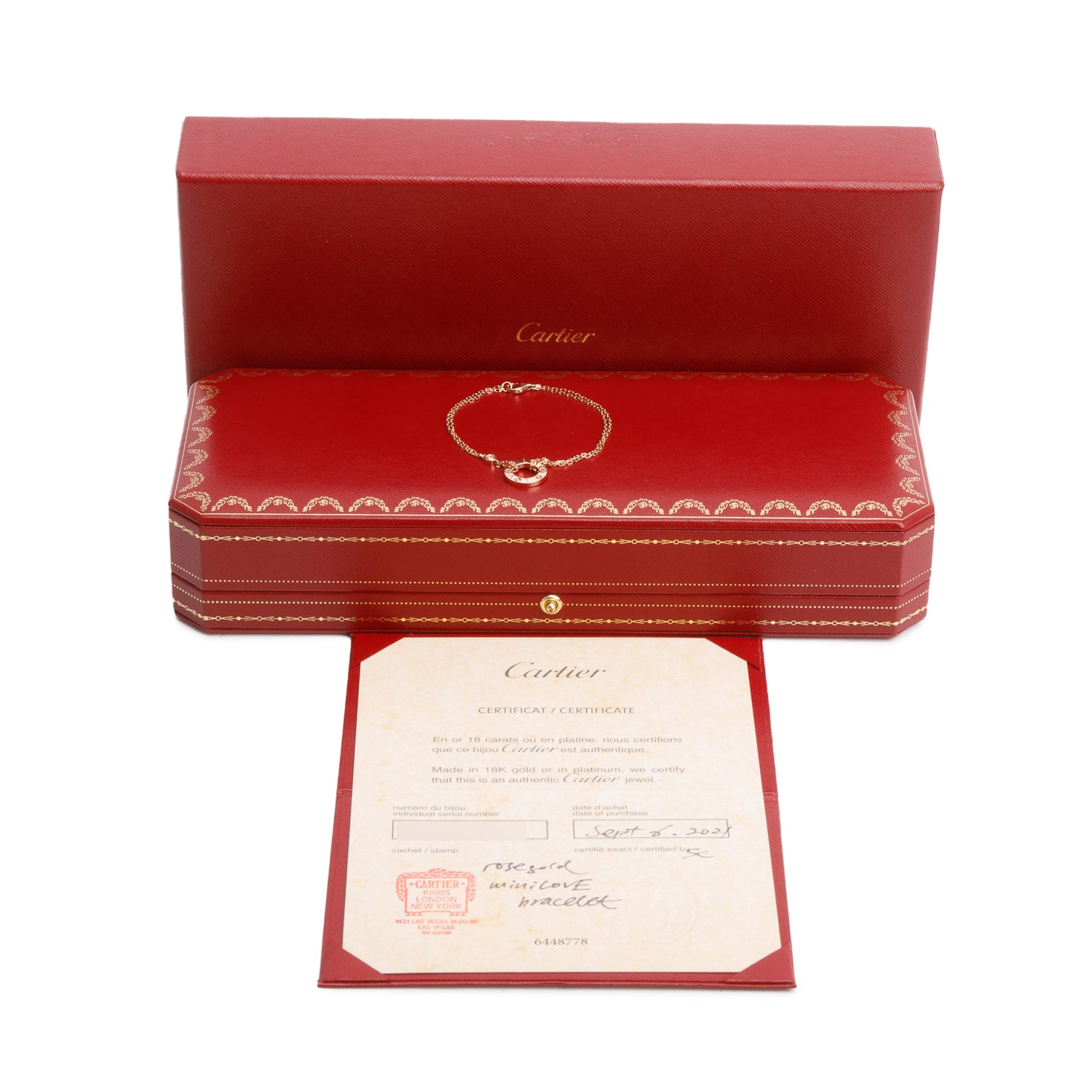 Cartier 18k Rose Gold 2 Diamond Love Chain Bracelet w/ Box & Certificate