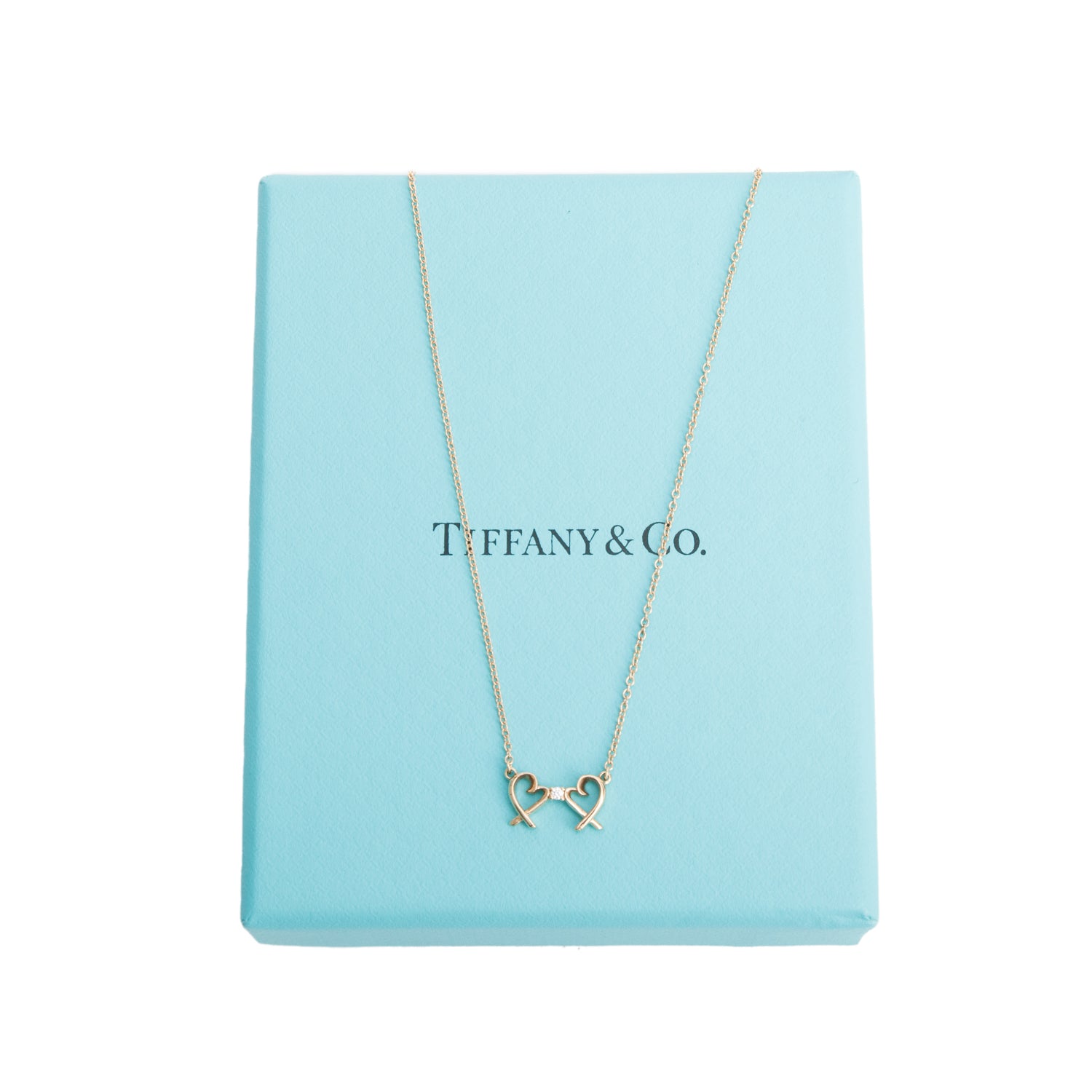 Tiffany & Co. Paloma Picasso 18k Rose Gold Diamond Mini Double Loving Heart Pendant Necklace w/ Box & Receipt