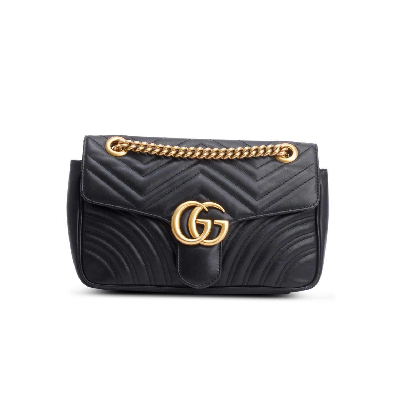 Gucci Black Leather GG Marmont Small Shoulder Bag