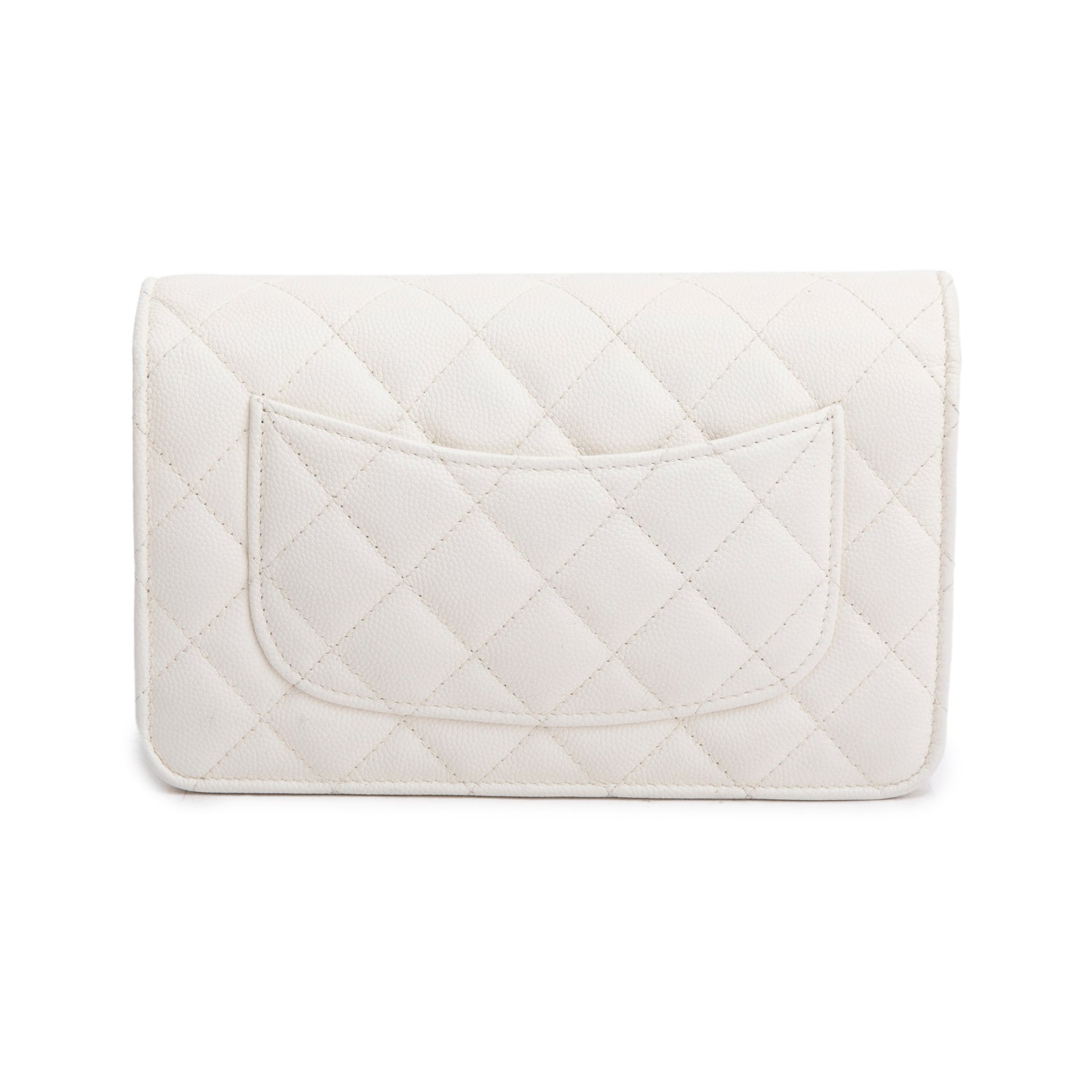 Chanel White Caviar Quilted Twist Your Buttons Wallet on Chain